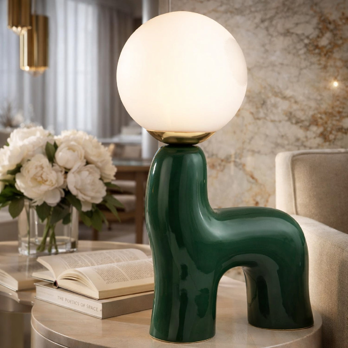Modern European furniture - White Glass Sculptural Table Lamp - www.oroa.com