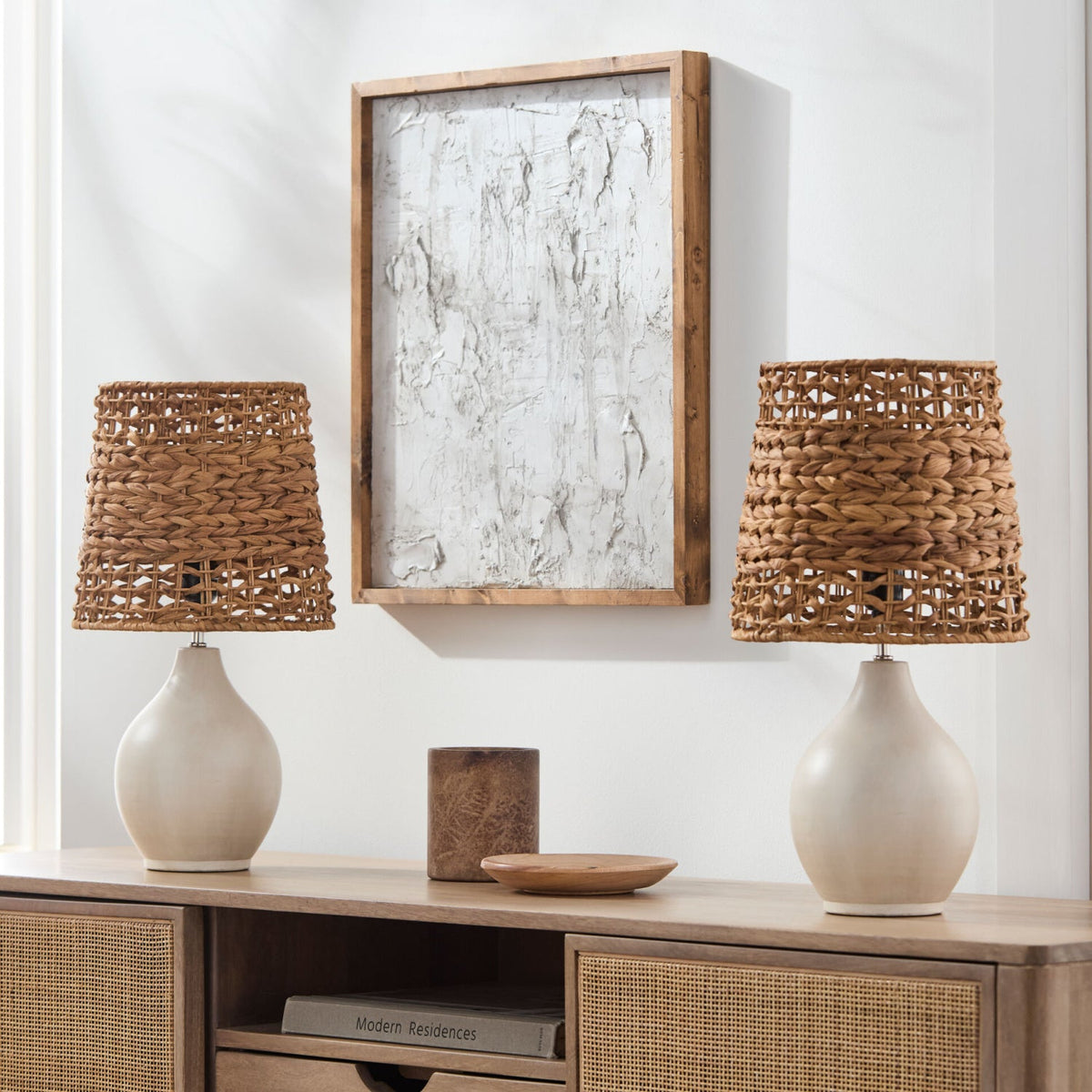 Modern European furniture - Braided Seagrass Ceramic Table Lamps (2) - www.oroa.com