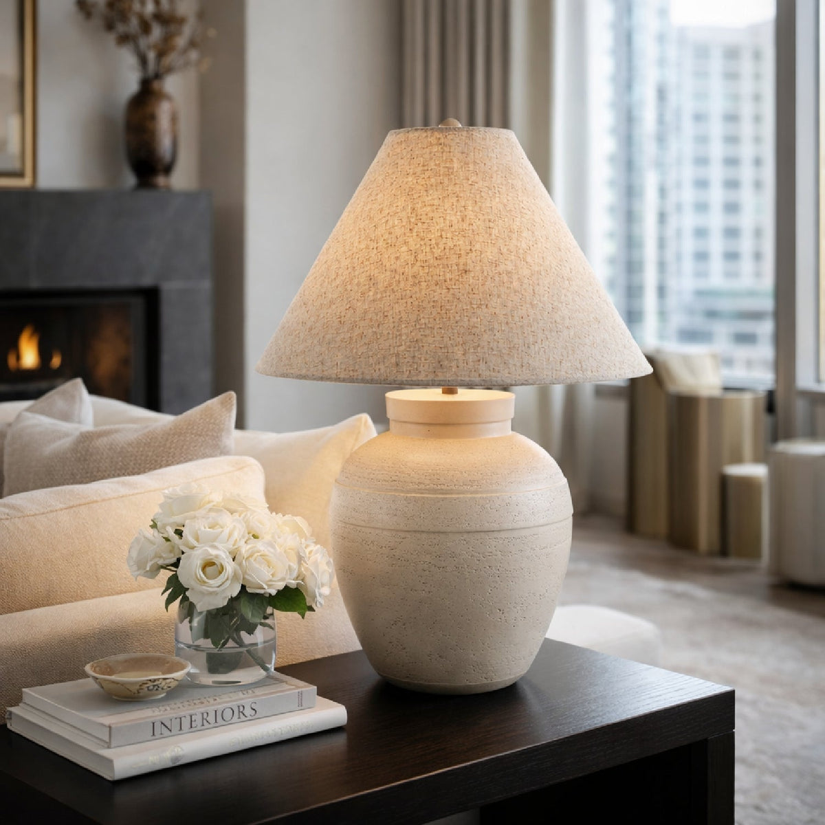Modern European furniture - Linen Empire Shade Table Lamp - www.oroa.com