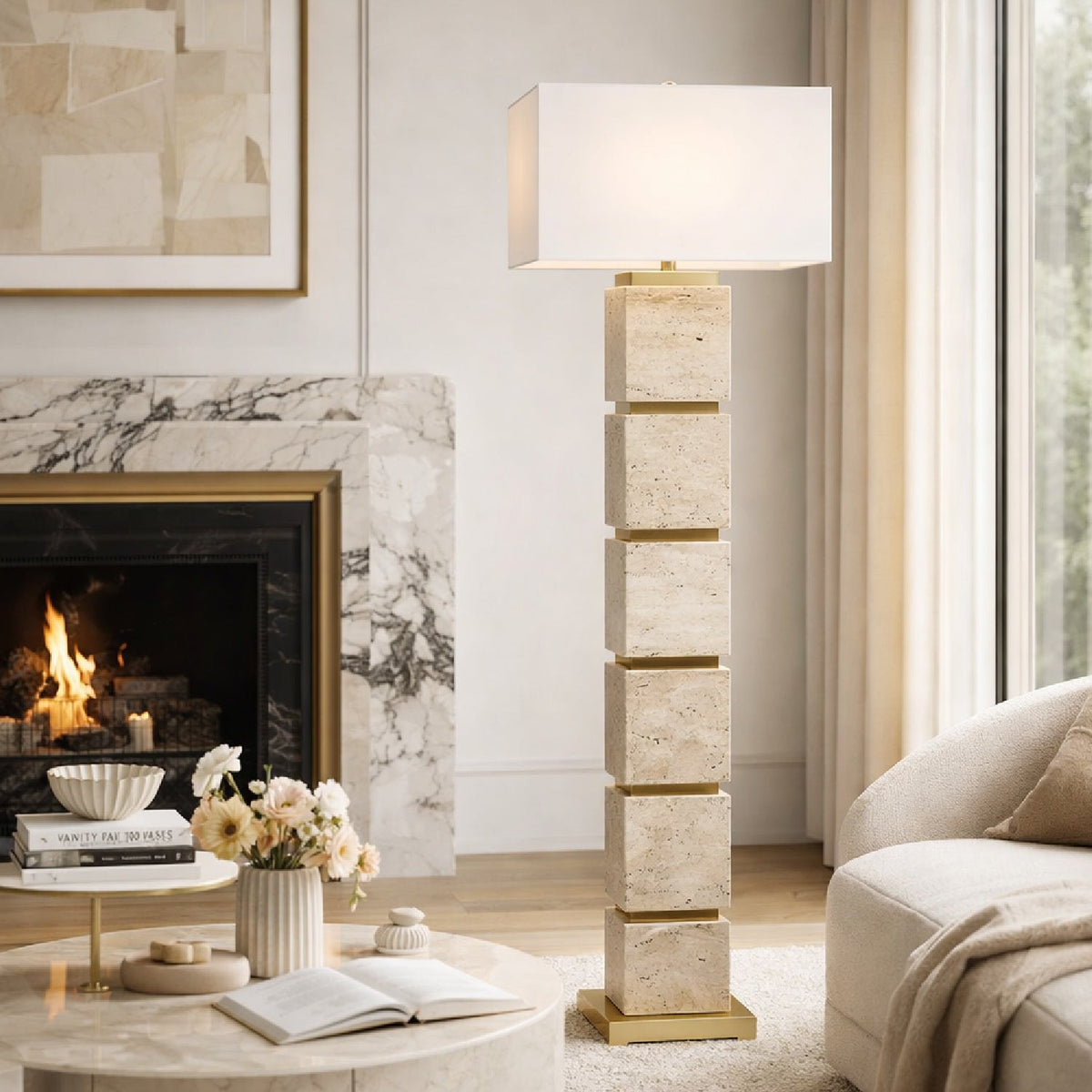 Modern European furniture - Burnished Yellow Travertine Floor Lamp - www.oroa.com