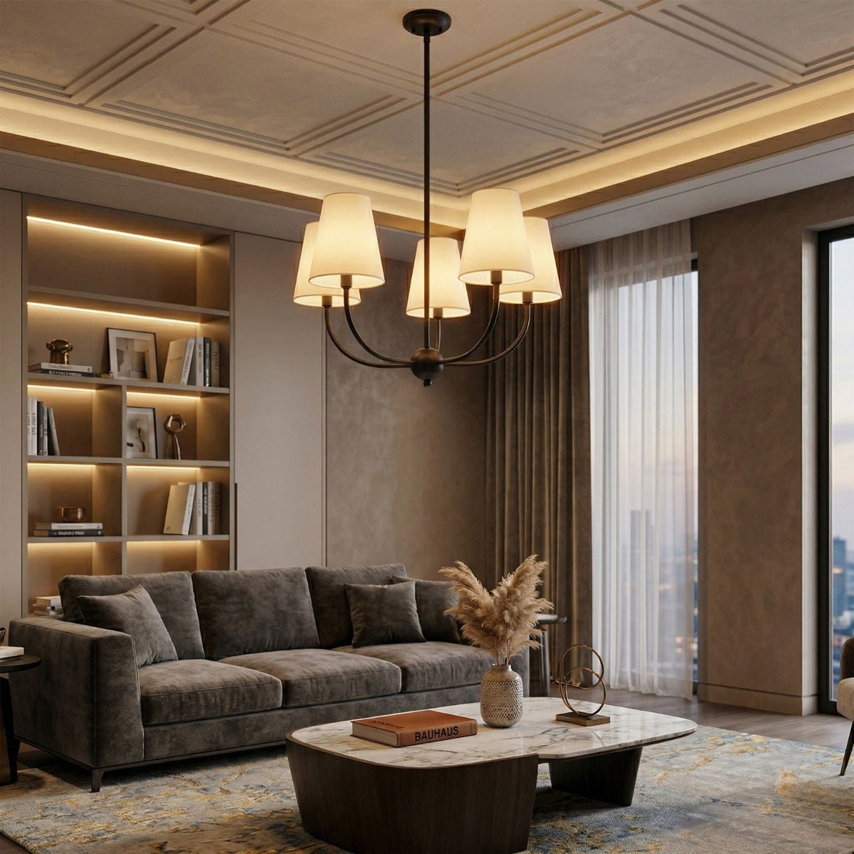 Modern European furniture - White Cotton Shade Chandelier - www.oroa.com