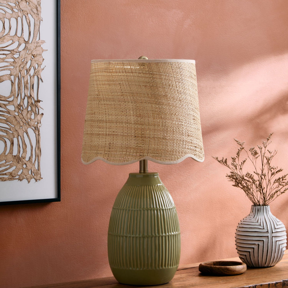 Modern European furniture - Scalloped Beige Jute Table Lamp - www.oroa.com