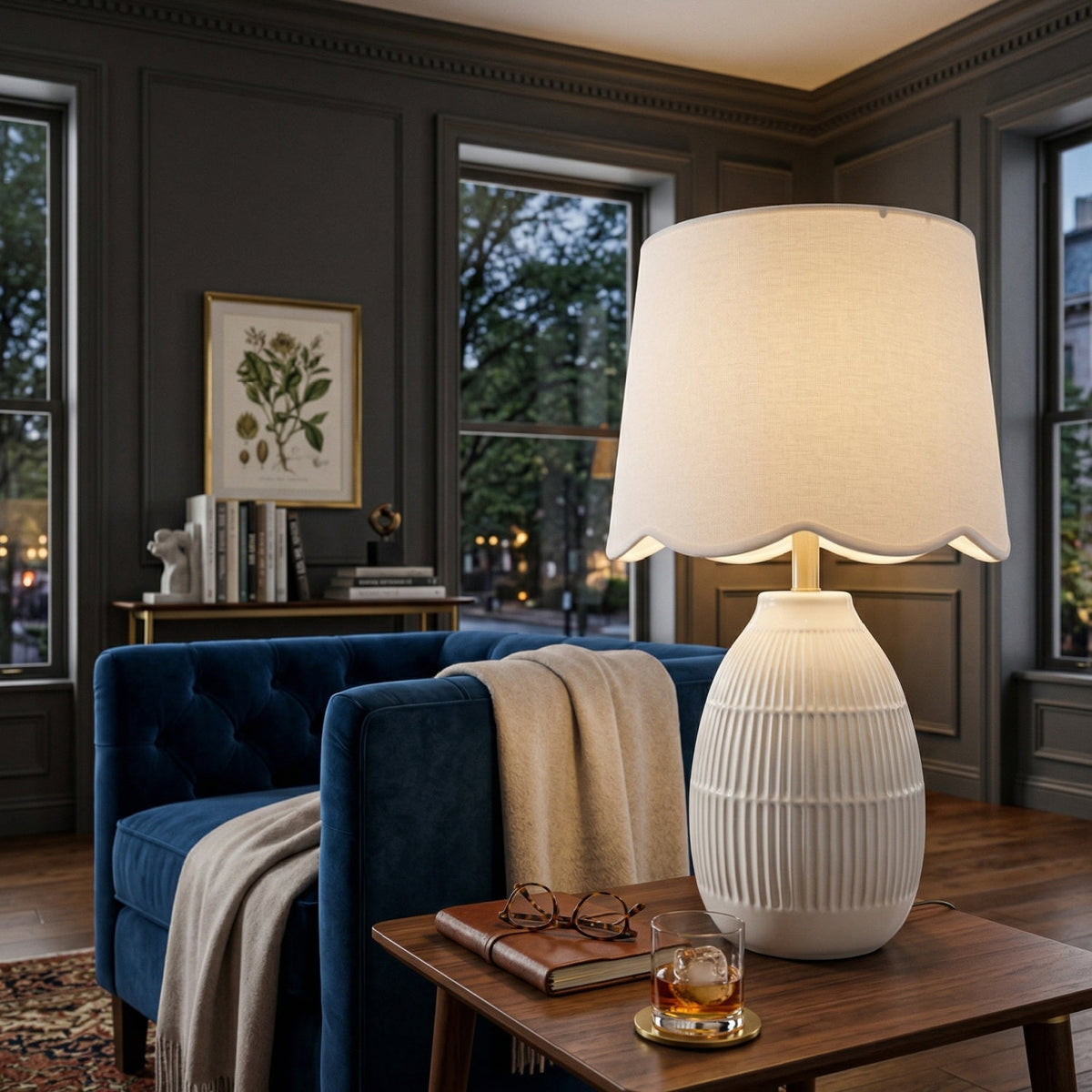 Modern European furniture - Scalloped Linen Ceramic Table Lamp - www.oroa.com