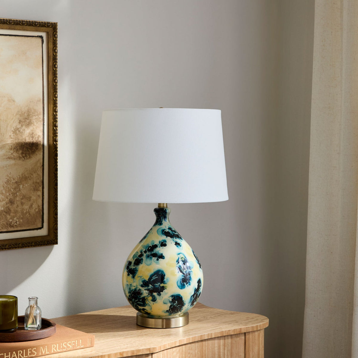 Modern European furniture - Blue Floral Glass Table Lamp - www.oroa.com
