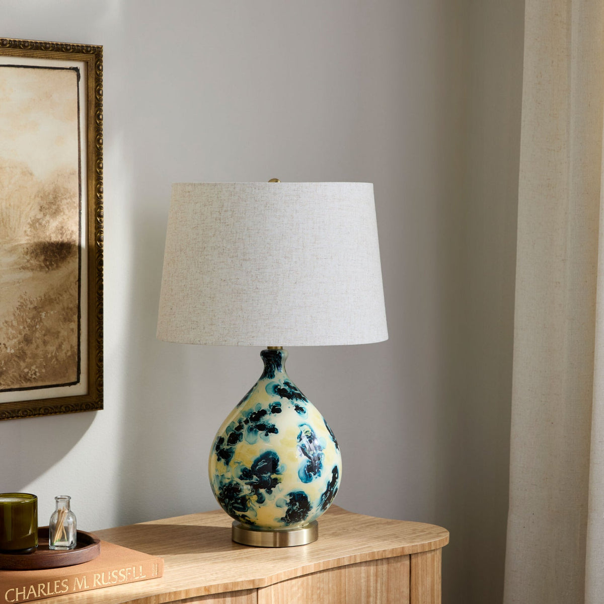 Modern European furniture - Blue Floral Glass Table Lamp - www.oroa.com