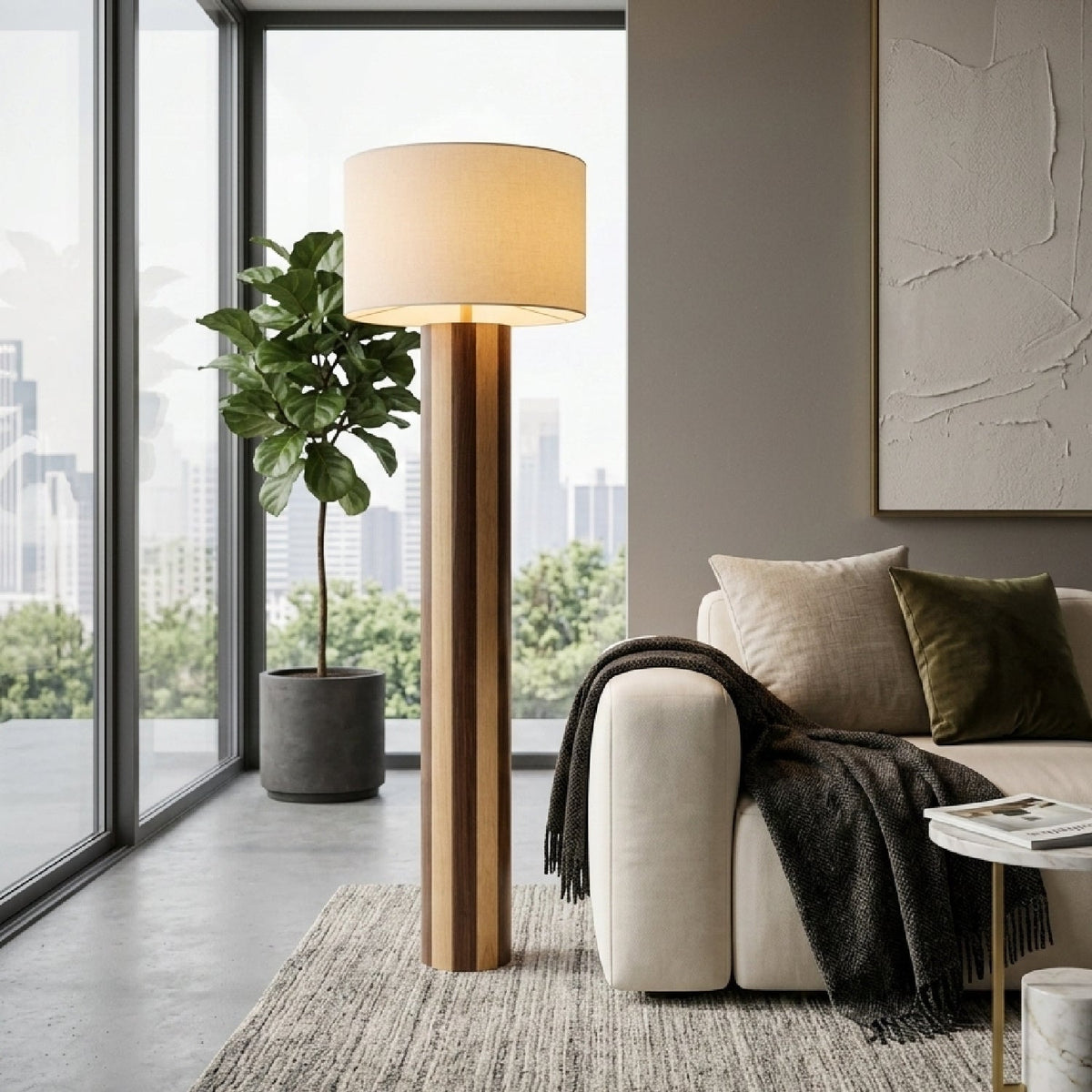 Modern European furniture - Brown Stripes Wooden Floor Lamp - www.oroa.com