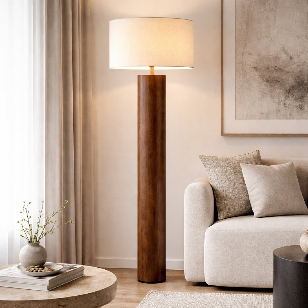 Modern European furniture - Cylindrical Rubberwood Accent Floor Lamp - www.oroa.com