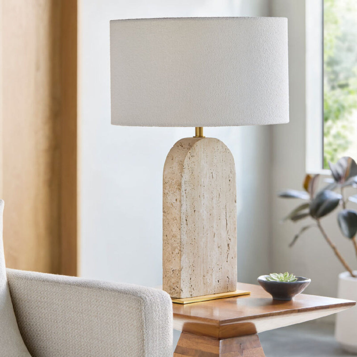 Modern European furniture - Beige Arched Travertine Table Lamp - www.oroa.com