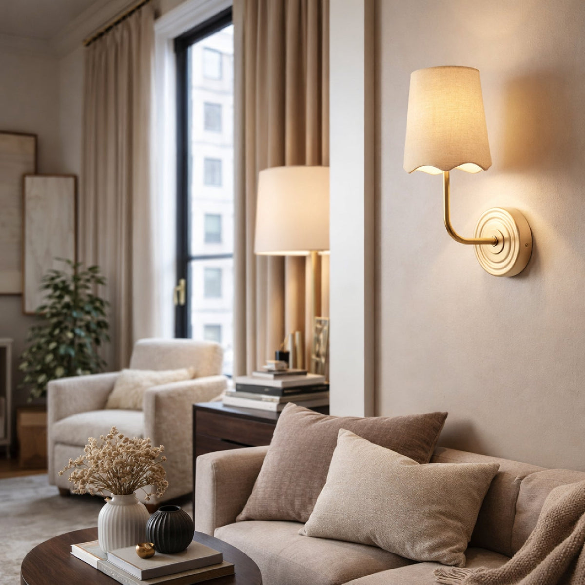 Modern European furniture - Scalloped Edge Linen Wall Lamp - www.oroa.com