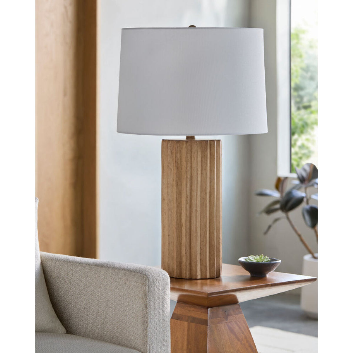Modern European furniture - Ridged Ceramic Accent Table Lamp - www.oroa.com