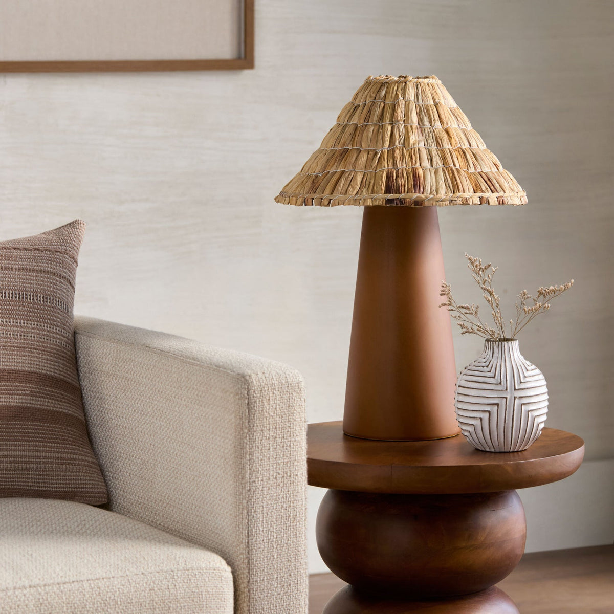 Modern European furniture - Seagrass Shade Ceramic Table Lamp - www.oroa.com