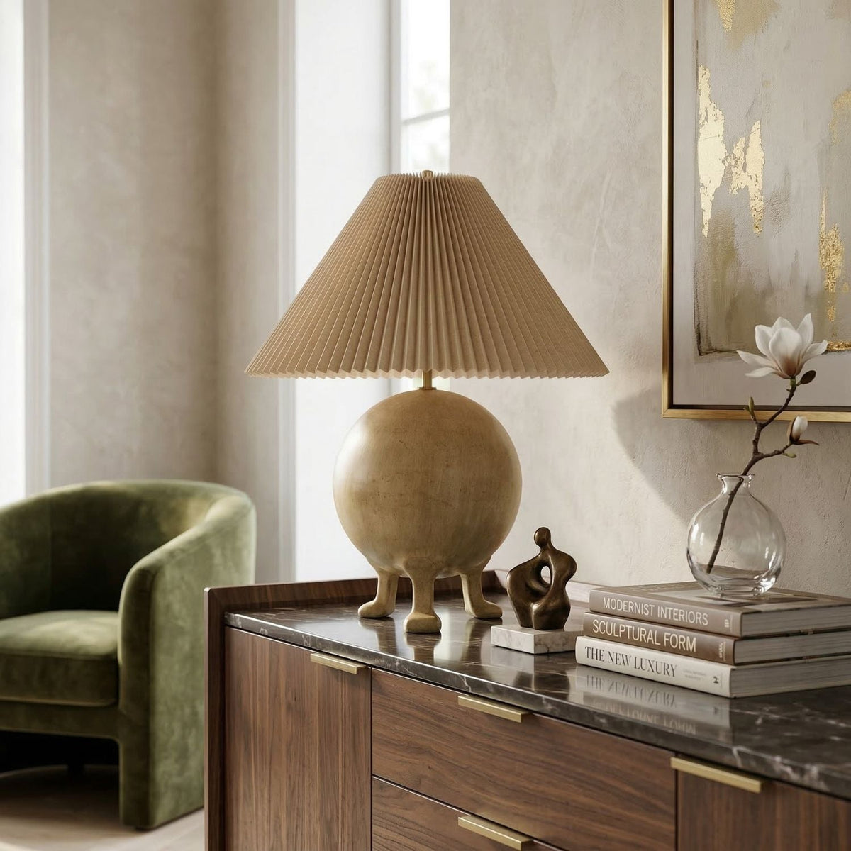 Modern European furniture - Pleated Linen Cement Table Lamp - www.oroa.com
