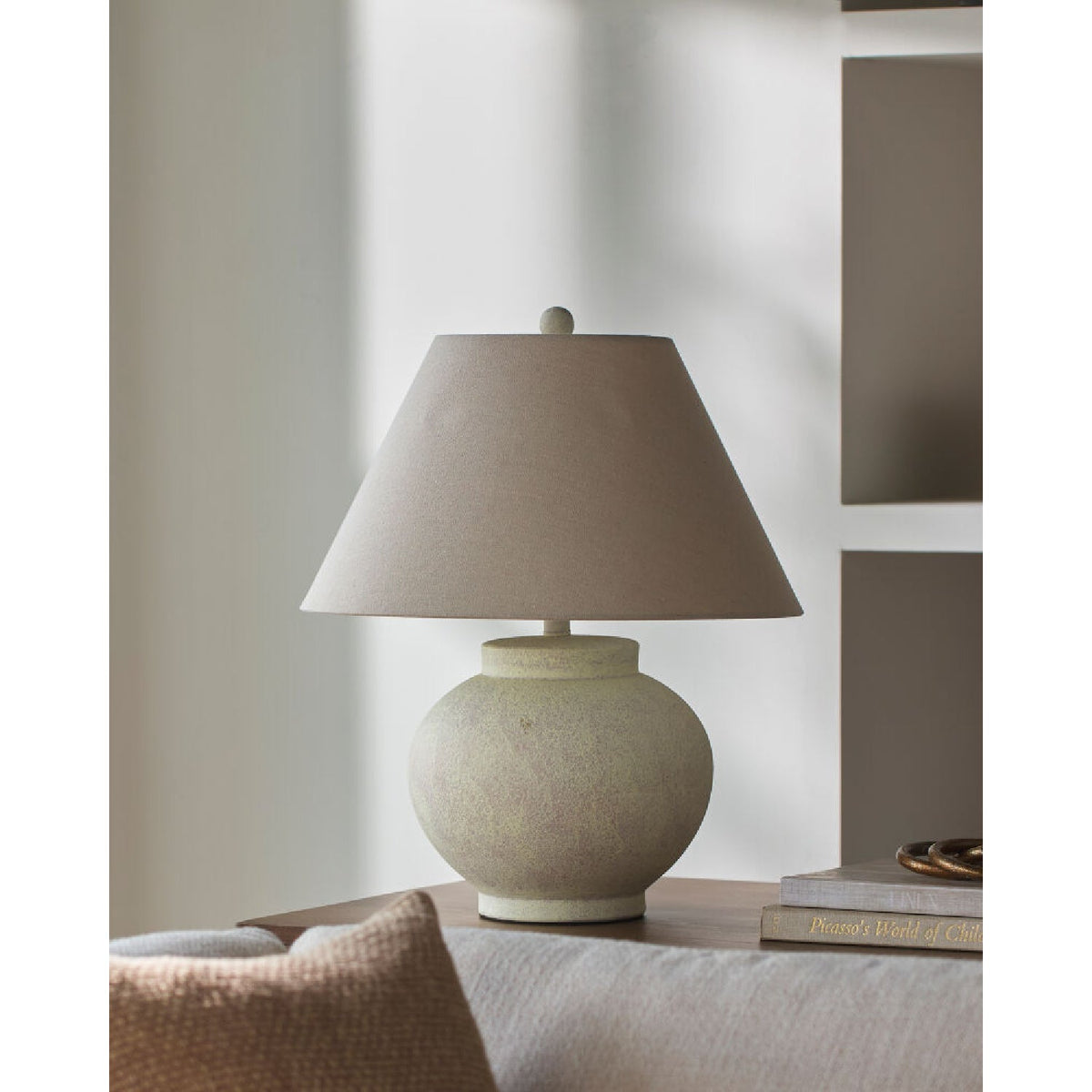 Modern European furniture - Ceramic Beige Linen Table Lamp - www.oroa.com