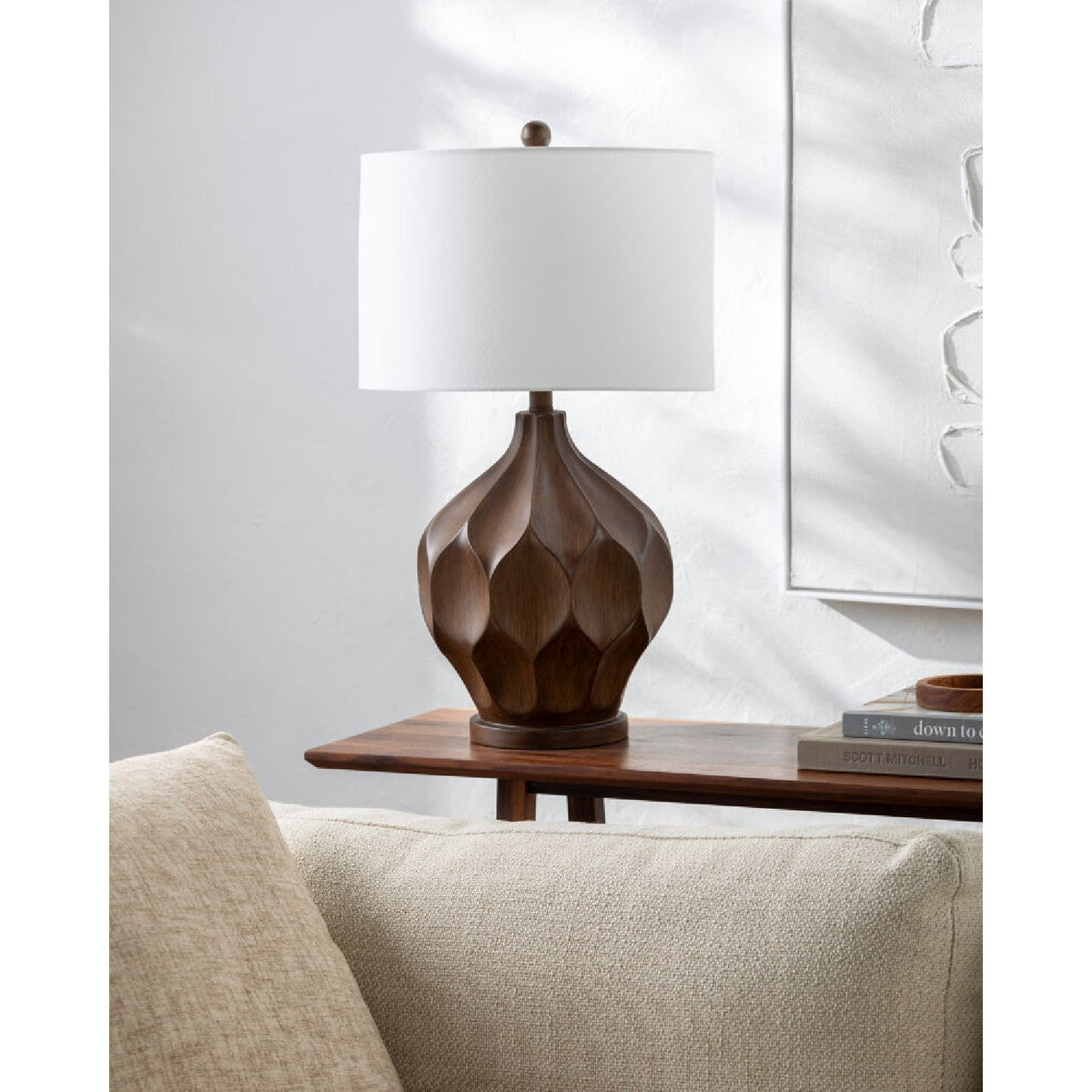 Modern European furniture - Brown Carved Accent Table Lamp - www.oroa.com