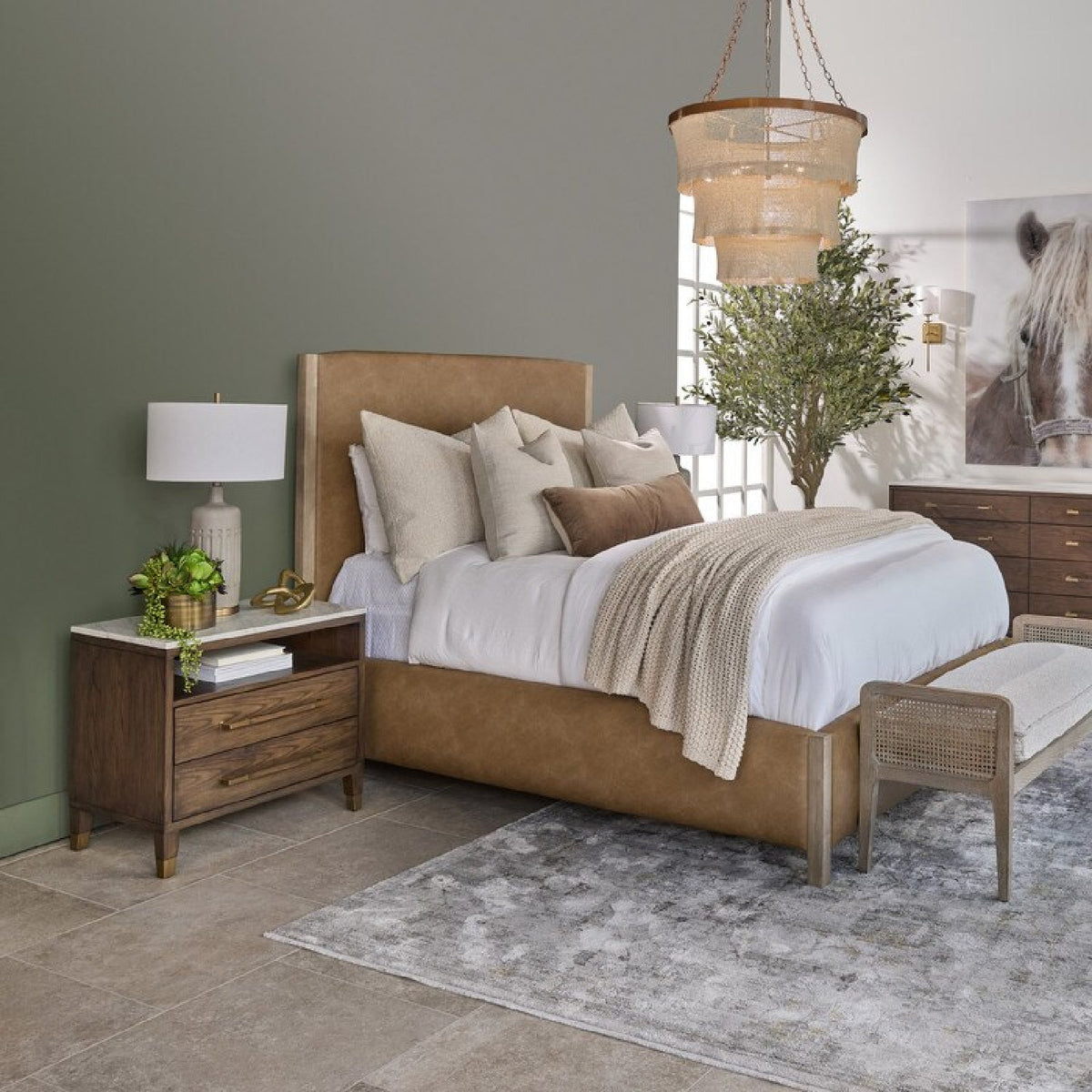 Marble Top Oak 2-Drawer Nightstand | Living Essentials Cambria