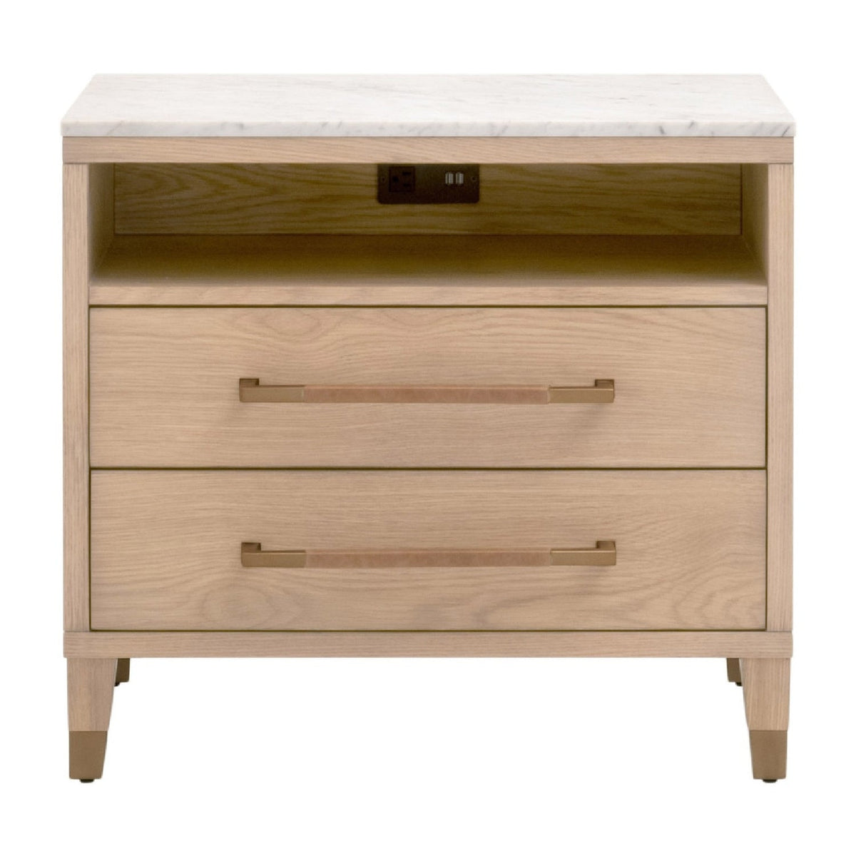 Marble Top Oak 2-Drawer Nightstand | Living Essentials Cambria