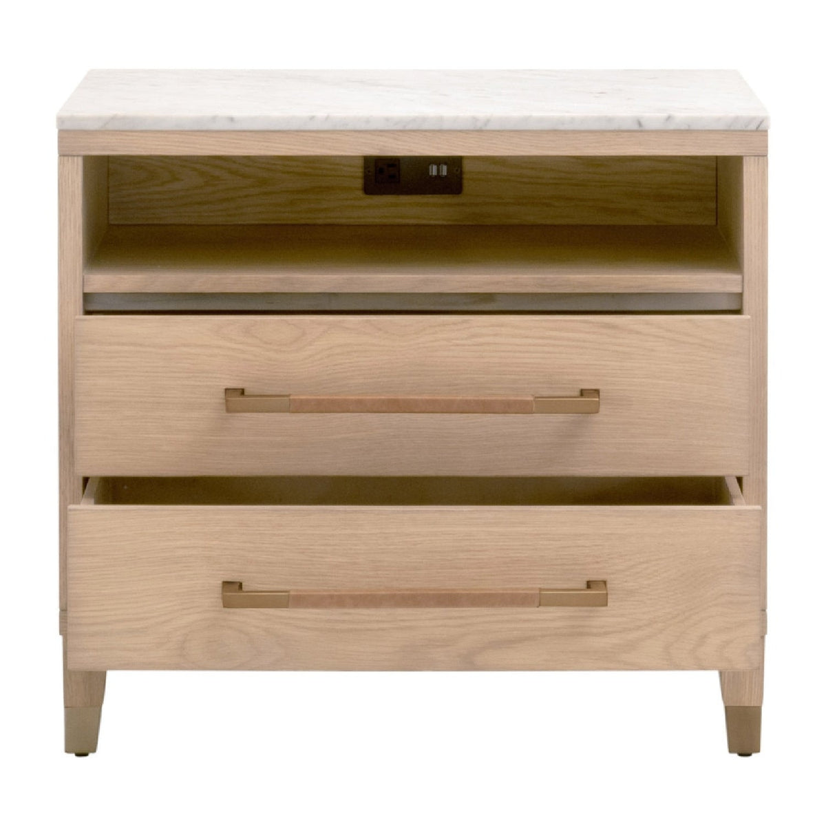 Marble Top Oak 2-Drawer Nightstand | Living Essentials Cambria