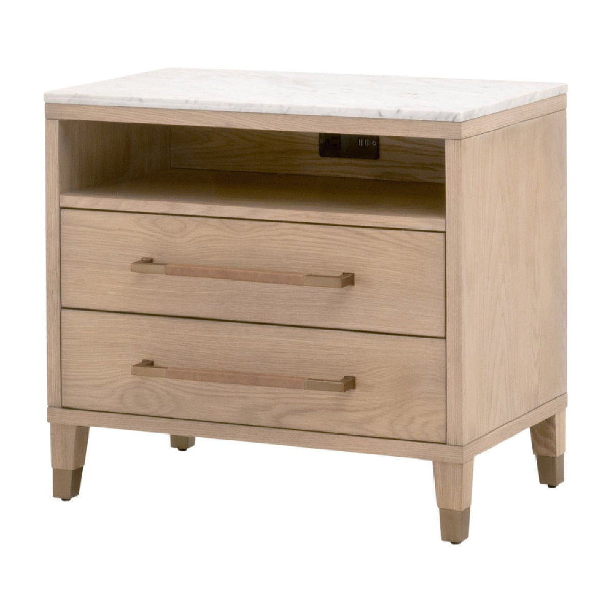 Marble Top Oak 2-Drawer Nightstand | Living Essentials Cambria