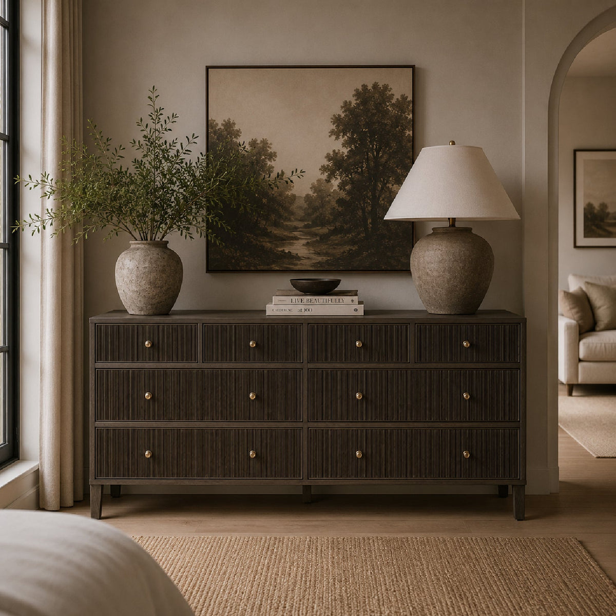 8-Drawer Oak Double Dresser | Living Essentials Highland