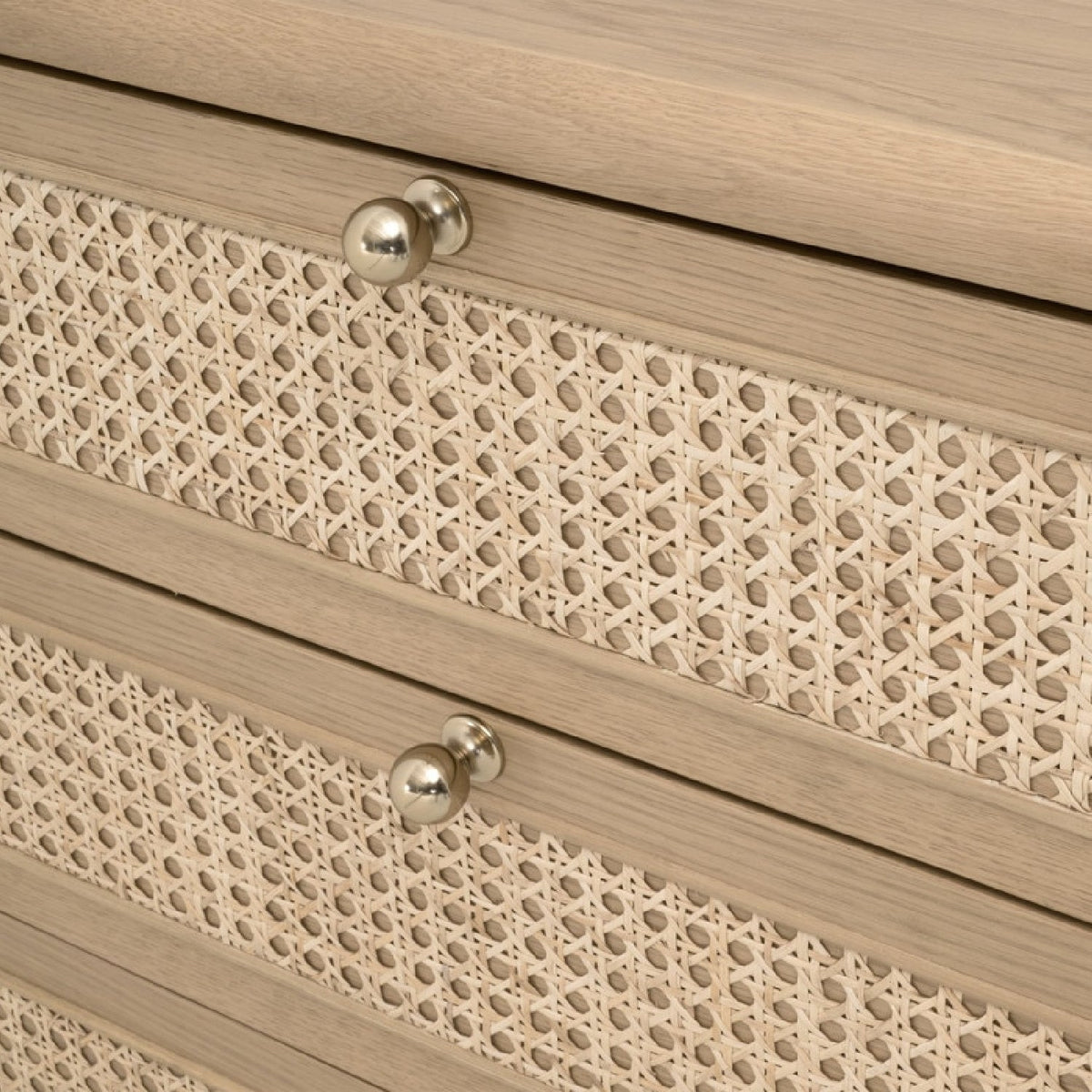 Modern European furniture - Oak Framed Cane 3-Drawer Nightstand - www.oroa.com