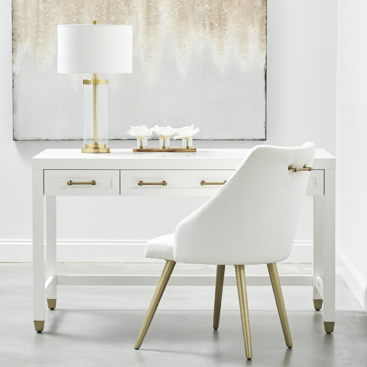Modern European furniture - White Wooden 3-Drawer Desk - www.oroa.com