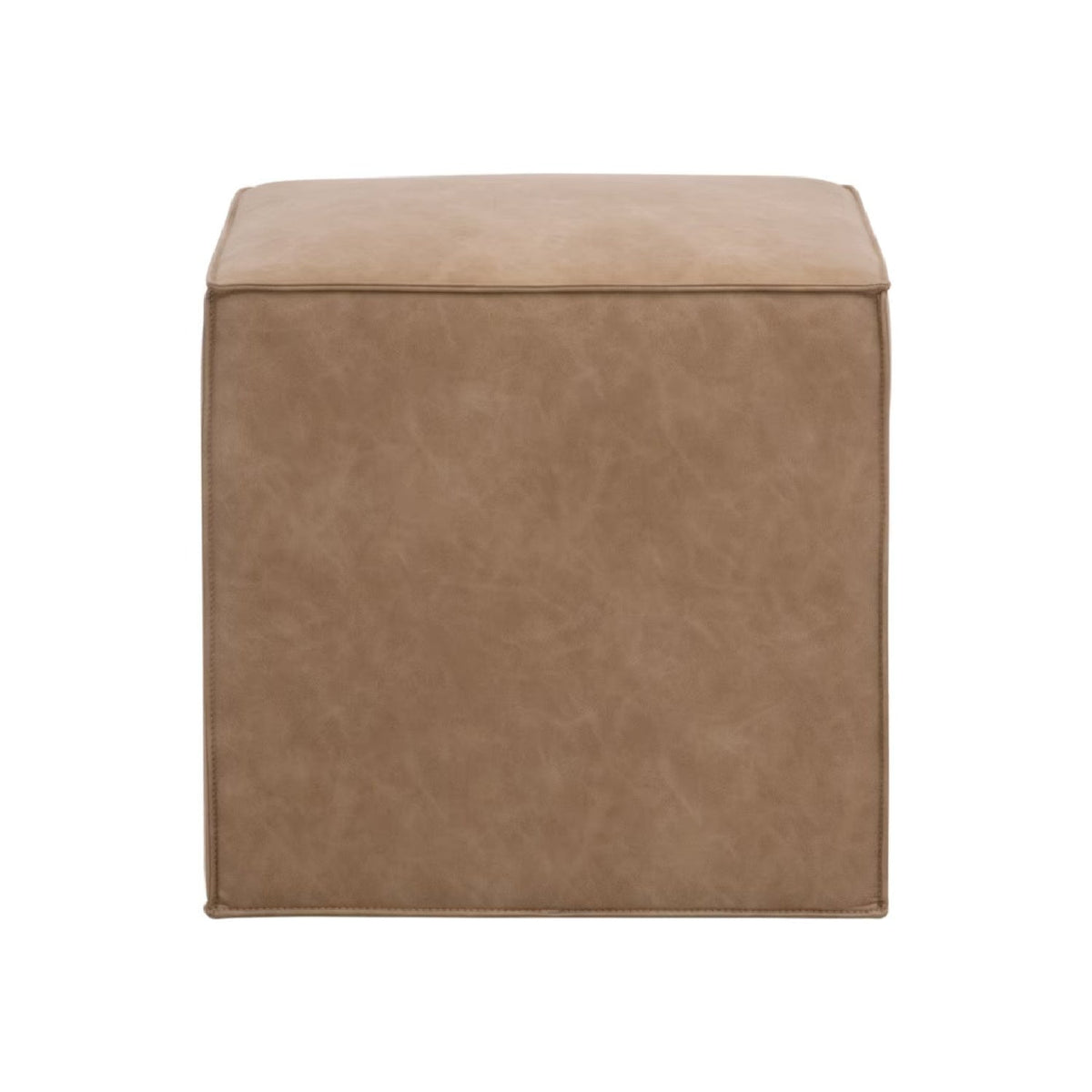 Brown Vegan Leather Cube Ottoman | Living Essentials Knox