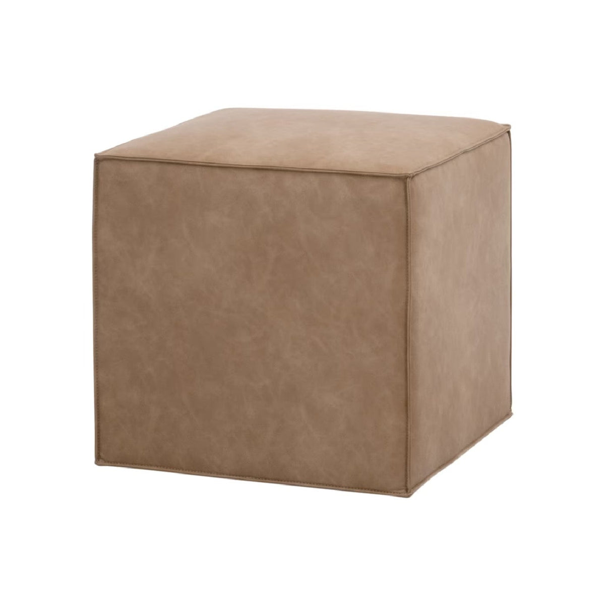 Brown Vegan Leather Cube Ottoman | Living Essentials Knox
