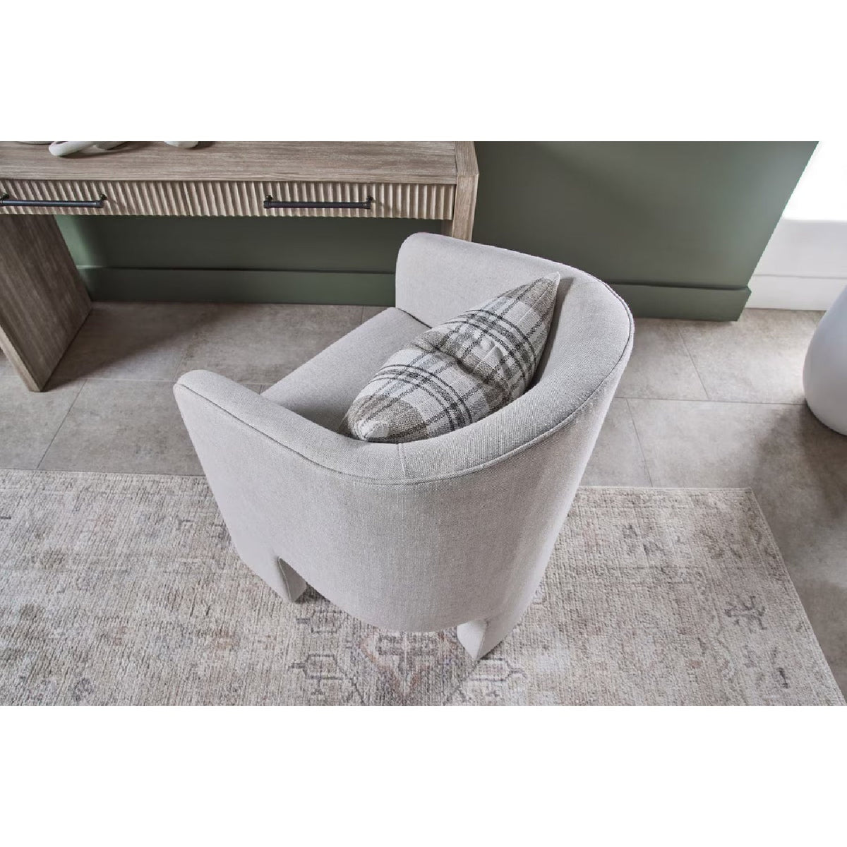 French Linen 3-Legged Accent Chair | Living Essentials Hall