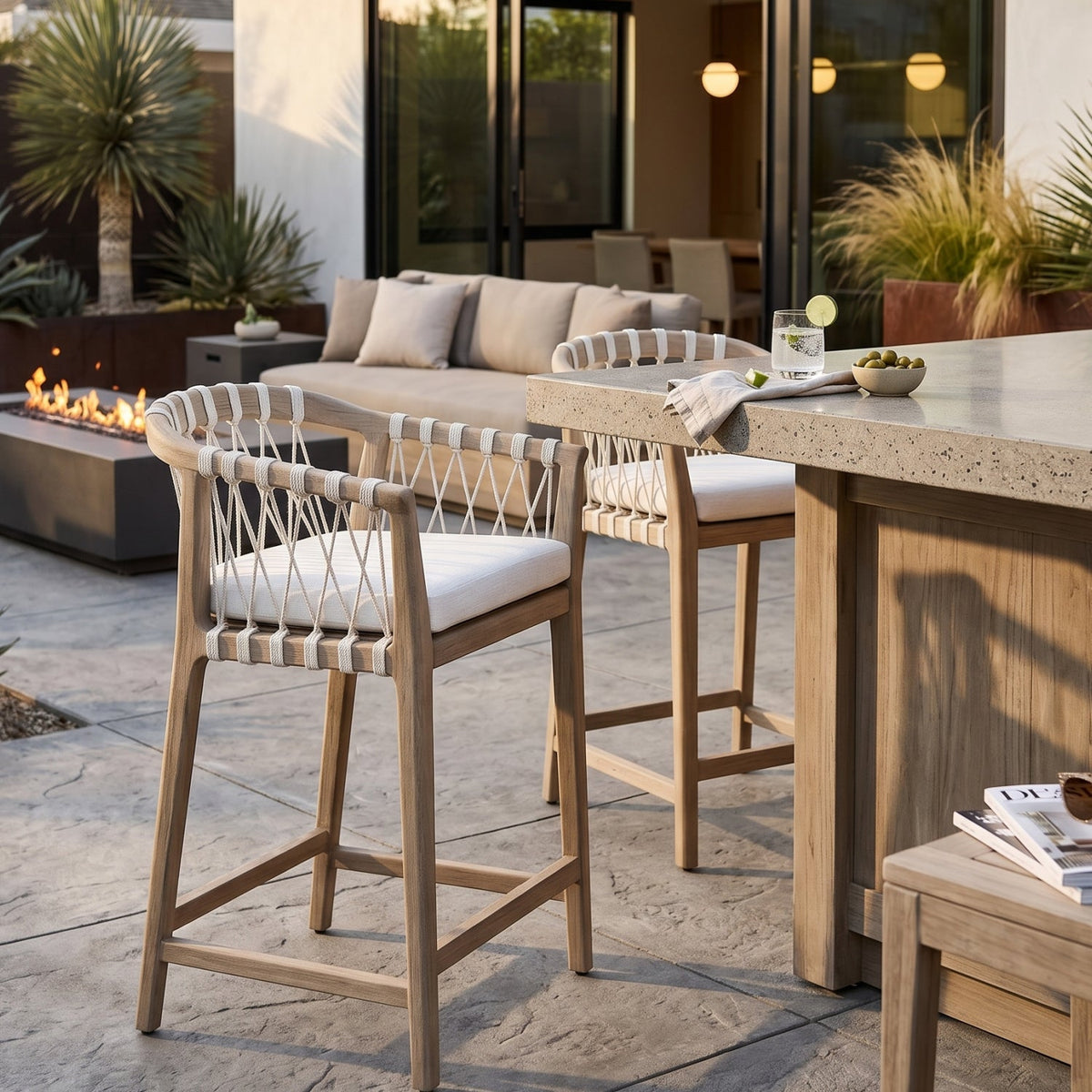 Modern European furniture - White Rope Outdoor Counter Stool - www.oroa.com