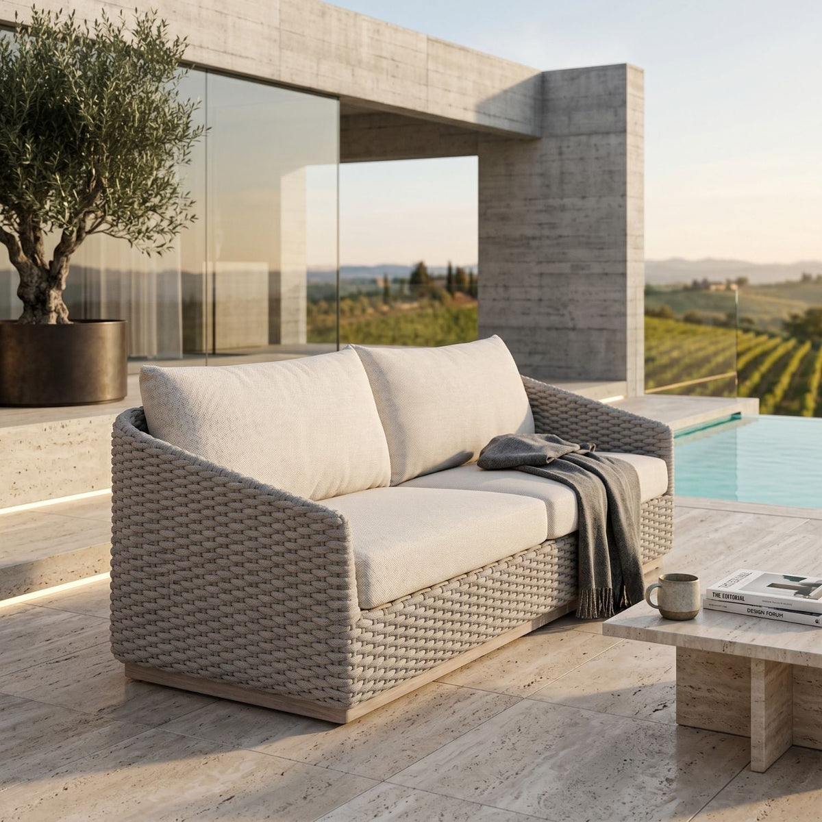Modern European furniture - Taupe Oval Rope Outdoor Sofa - www.oroa.com