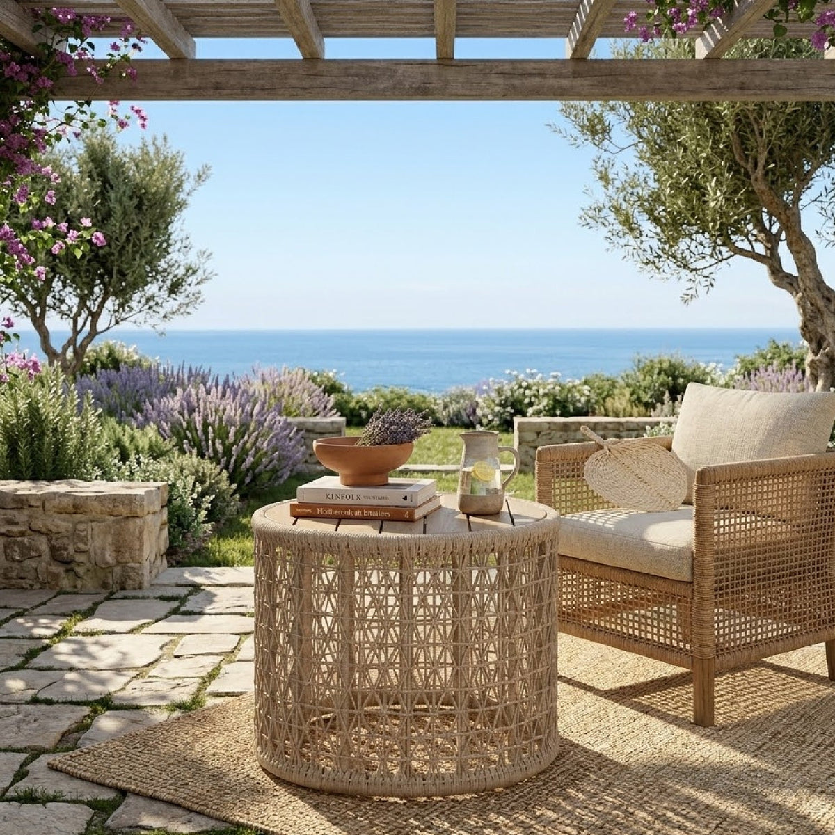Modern European furniture - Beige Rope Outdoor End Table - www.oroa.com