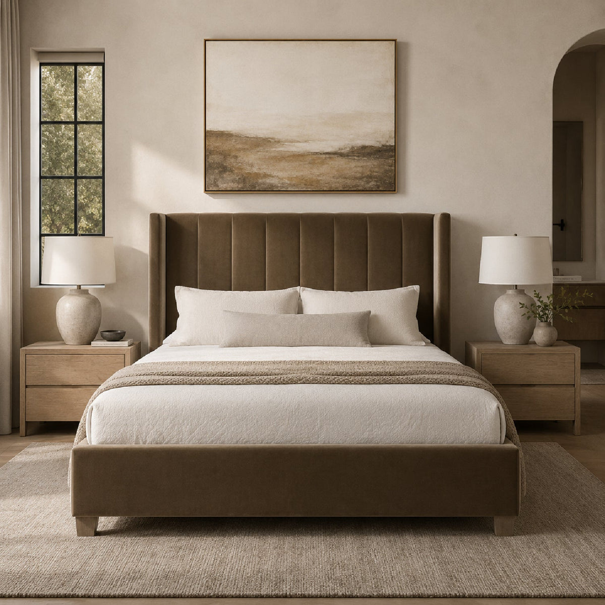Modern European furniture - Velvet Channeled Queen Bed - www.oroa.com