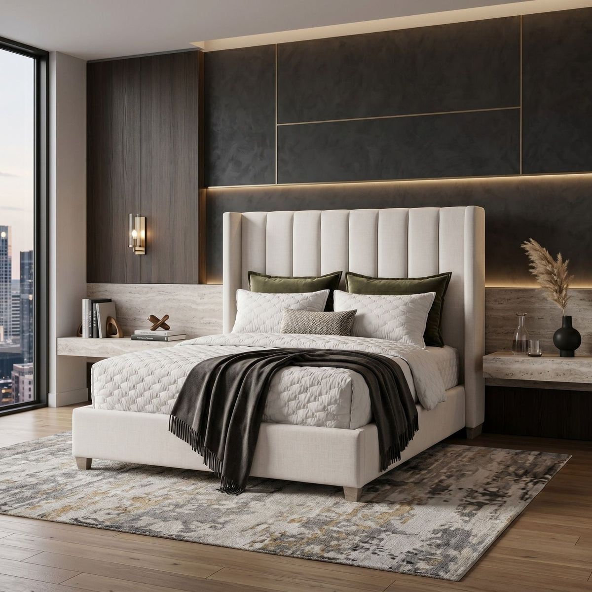 Modern European furniture - Cream Velvet California King Bed - www.oroa.com