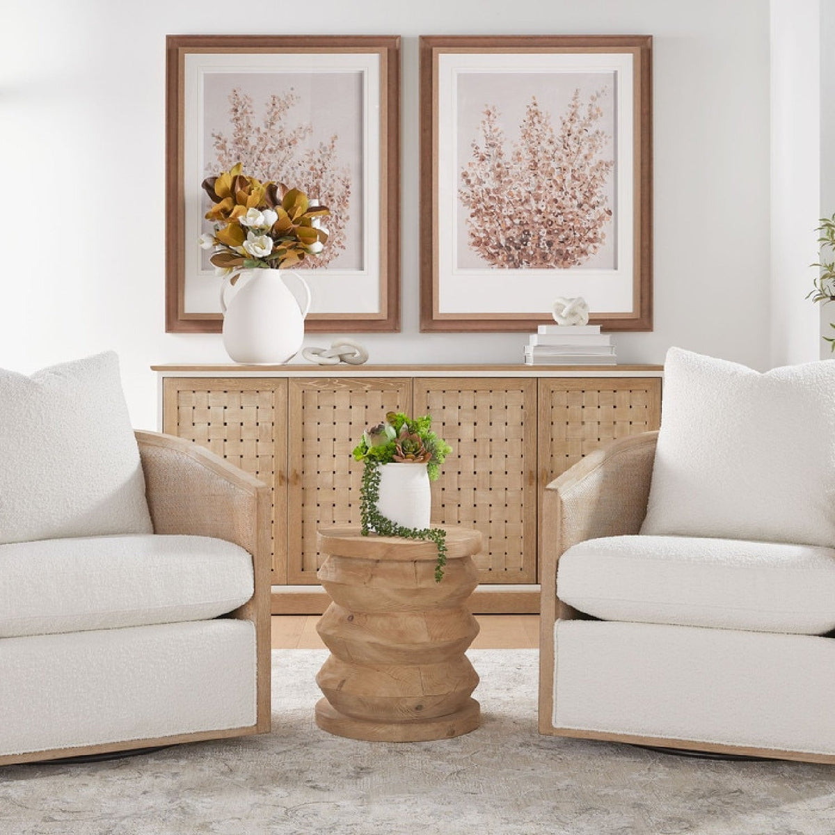 Pine Wood Cylindrical Accent Table | Living Essentials Pier