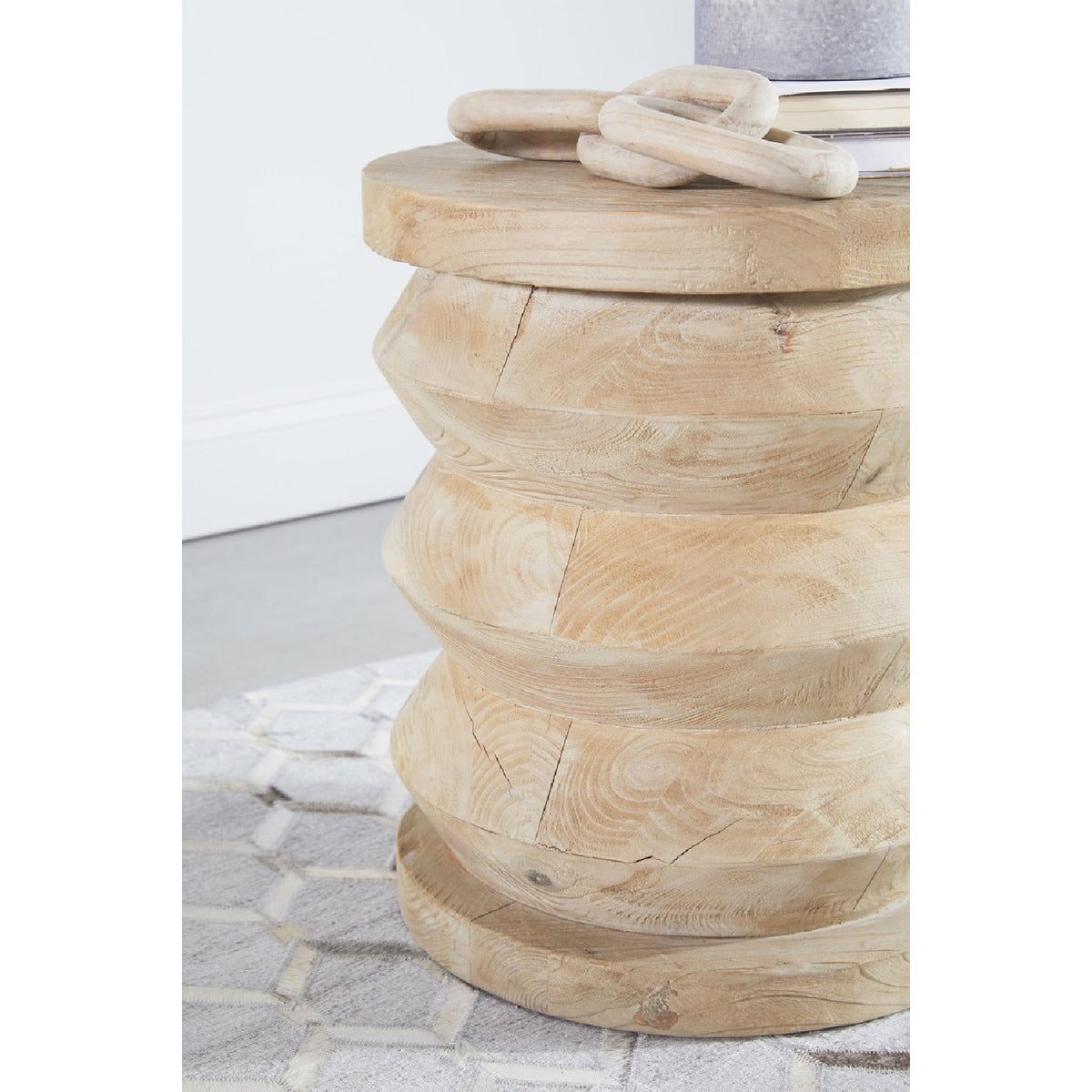 Pine Wood Cylindrical Accent Table | Living Essentials Pier