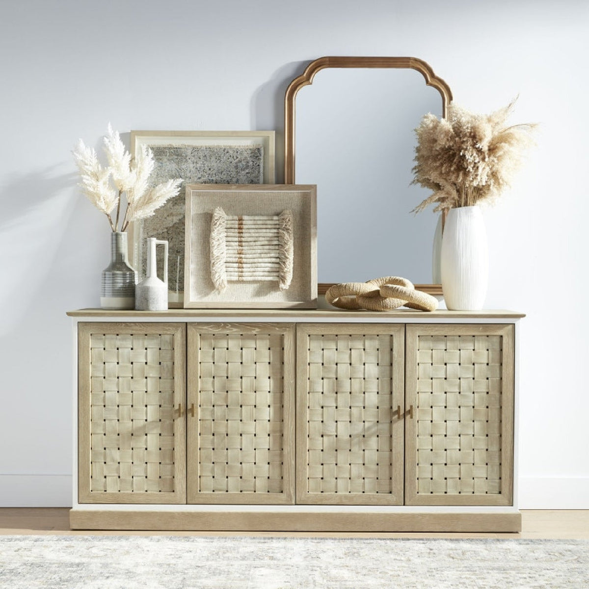 4-Door Woven Style Oak Sideboard | Living Essentials Weave