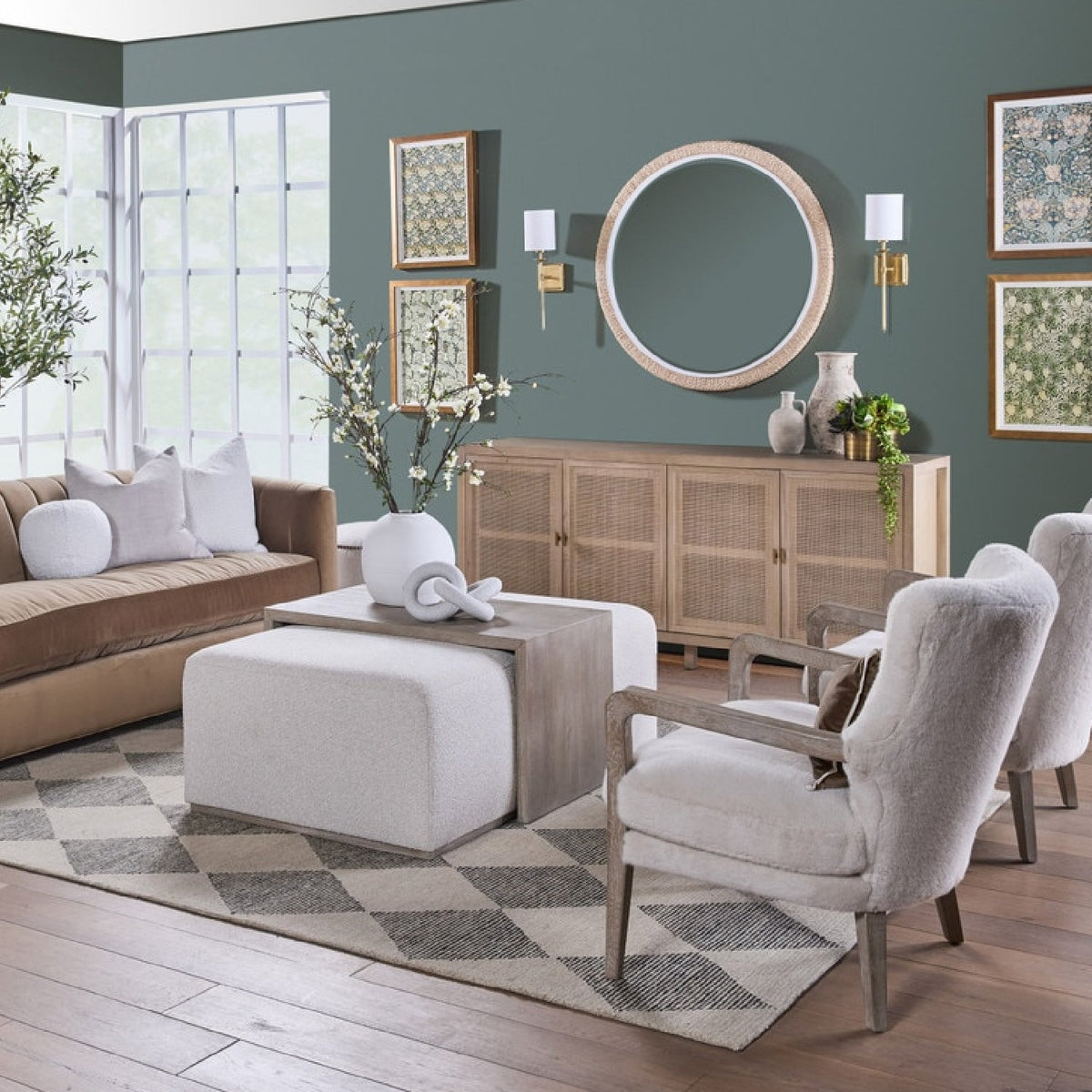 4-Door Gray Cane Media Sideboard | Living Essentials Carina
