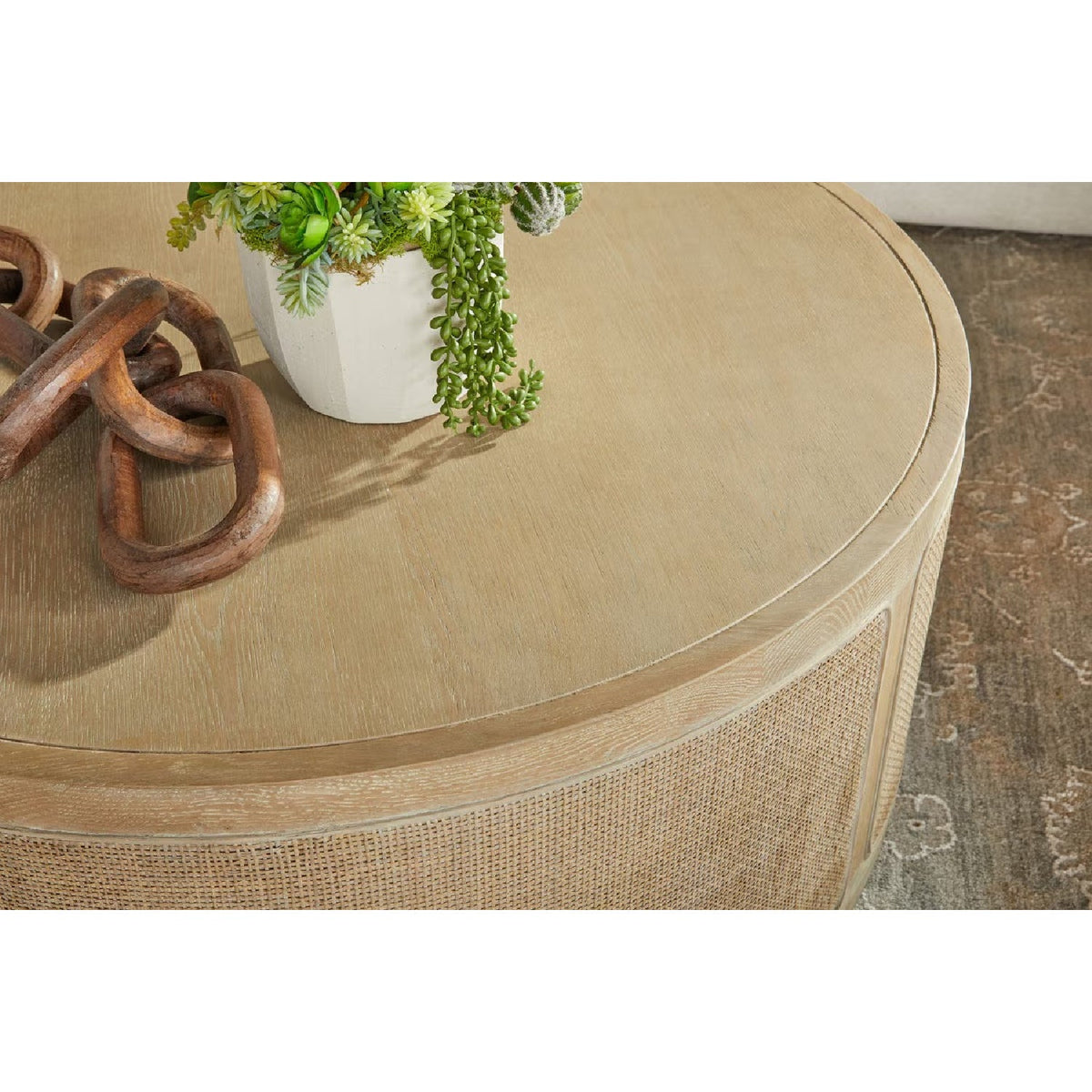 Gray Oak Round Coffee Table | Living Essentials Cane