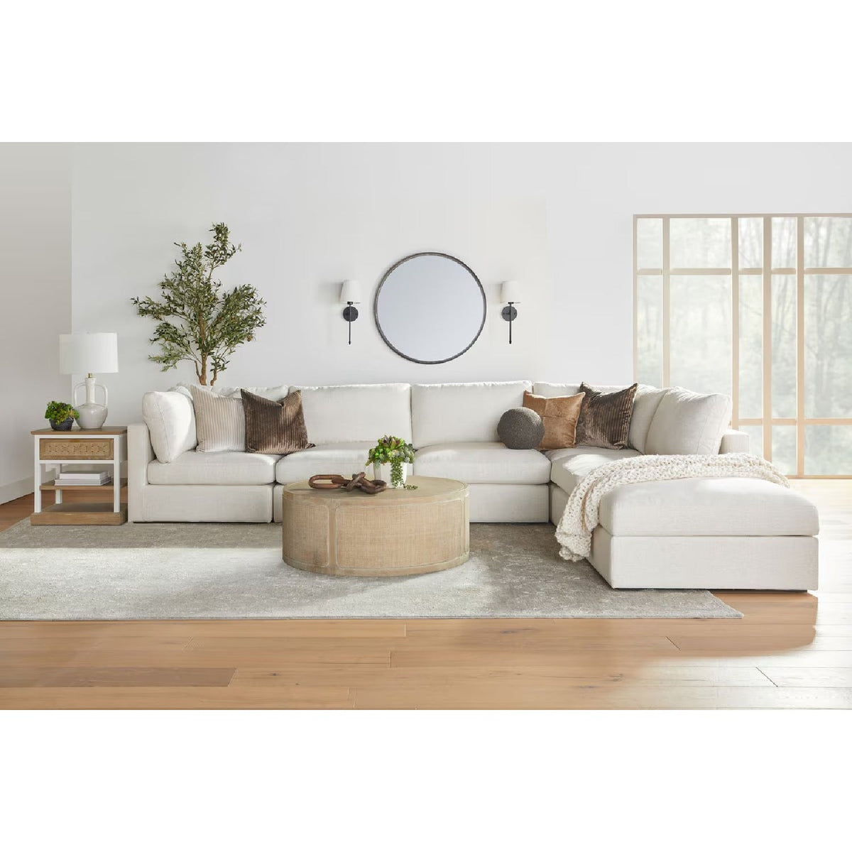 Gray Oak Round Coffee Table | Living Essentials Cane