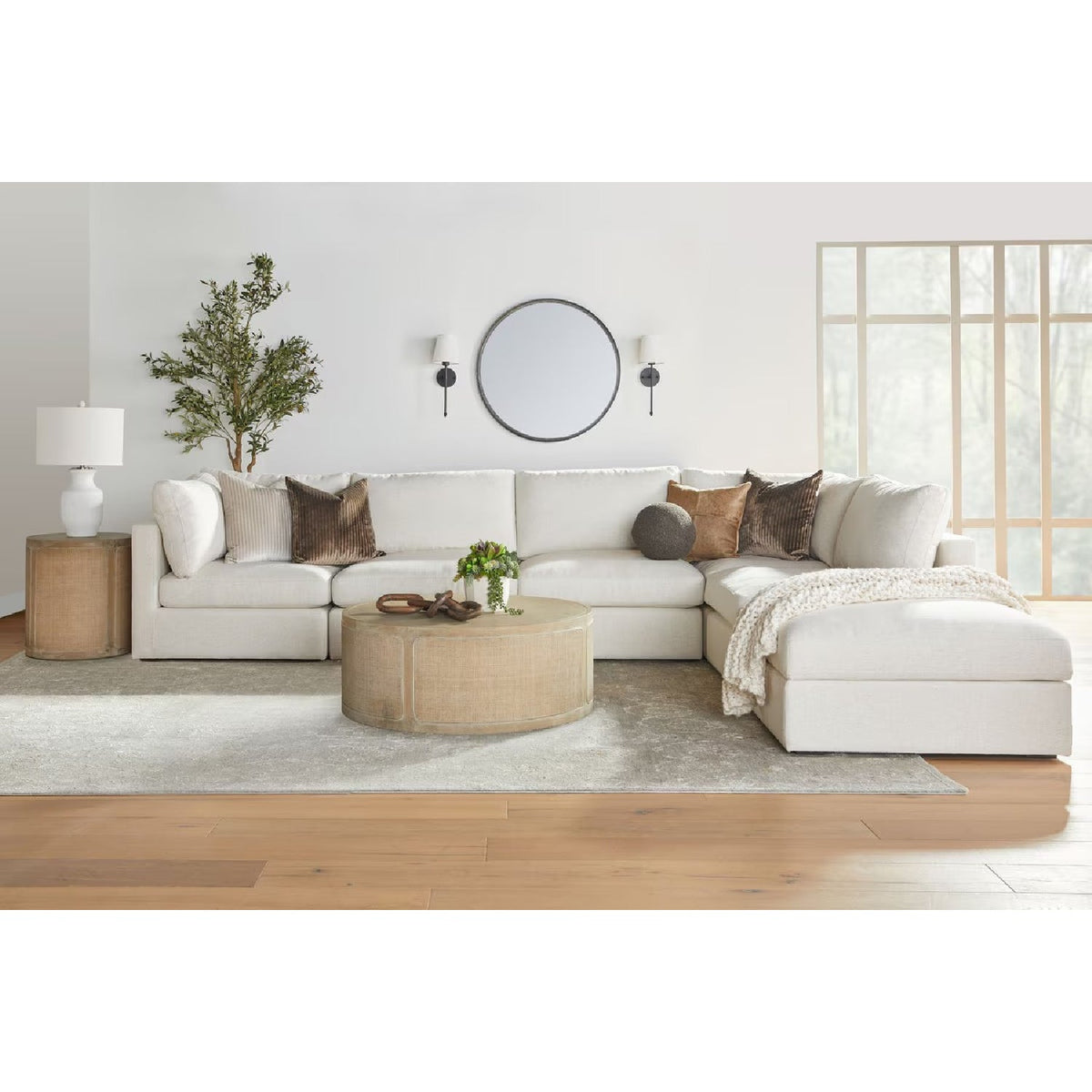 Gray Oak Round Coffee Table | Living Essentials Cane