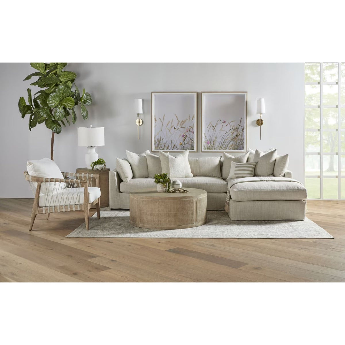 Gray Oak Round Coffee Table | Living Essentials Cane