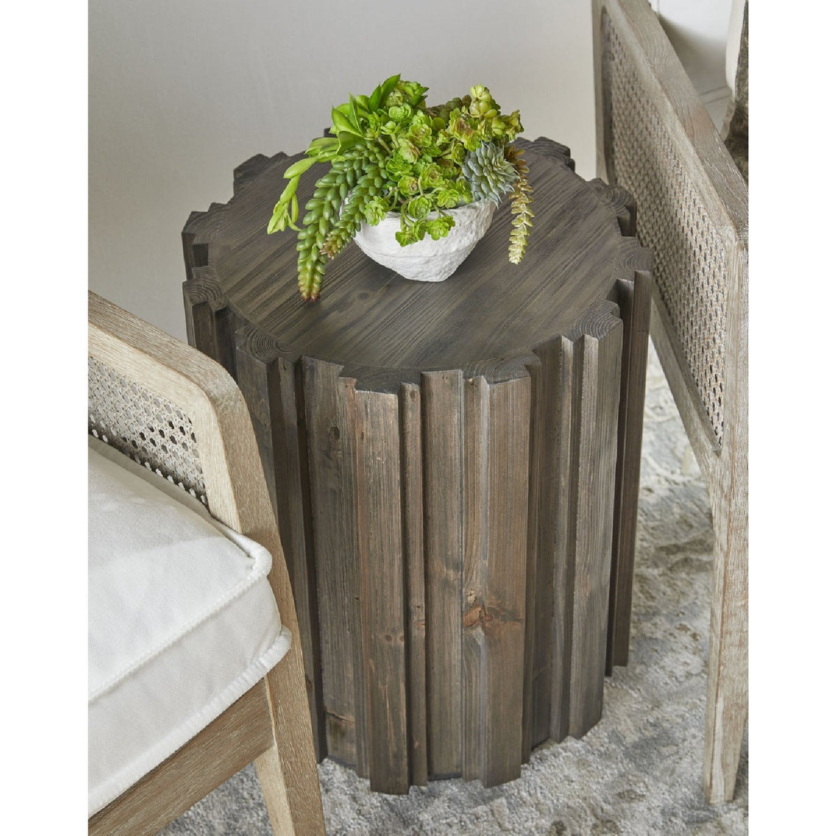 Fluted Pine Accent Table | Living Essentials Roma