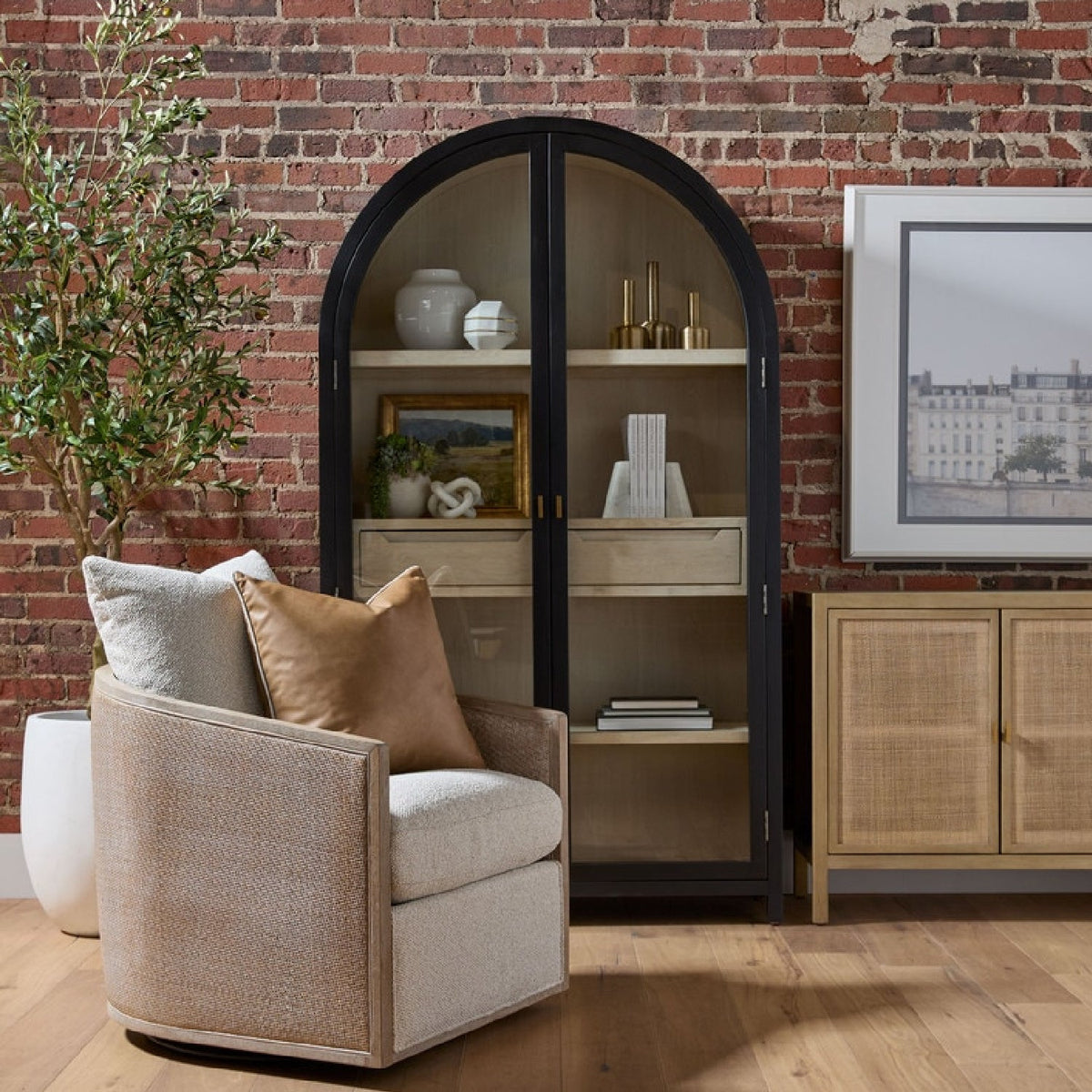 Black Birch Arched Display Cabinet | Living Essentials Toulouse