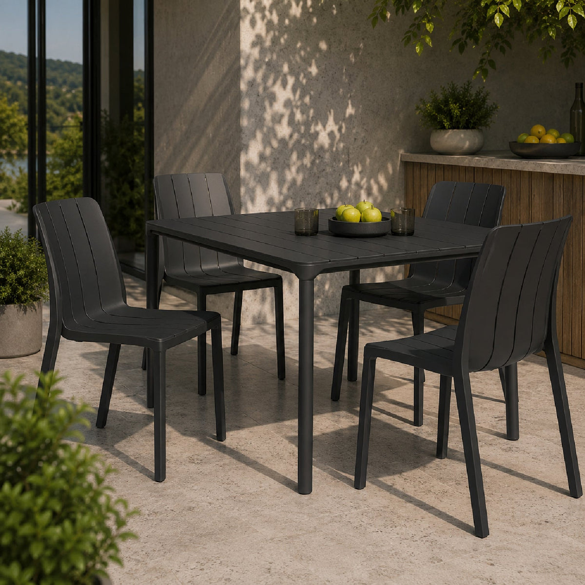 Slatted Outdoor Monobloc Dining Chair | Nardi Tiberina
