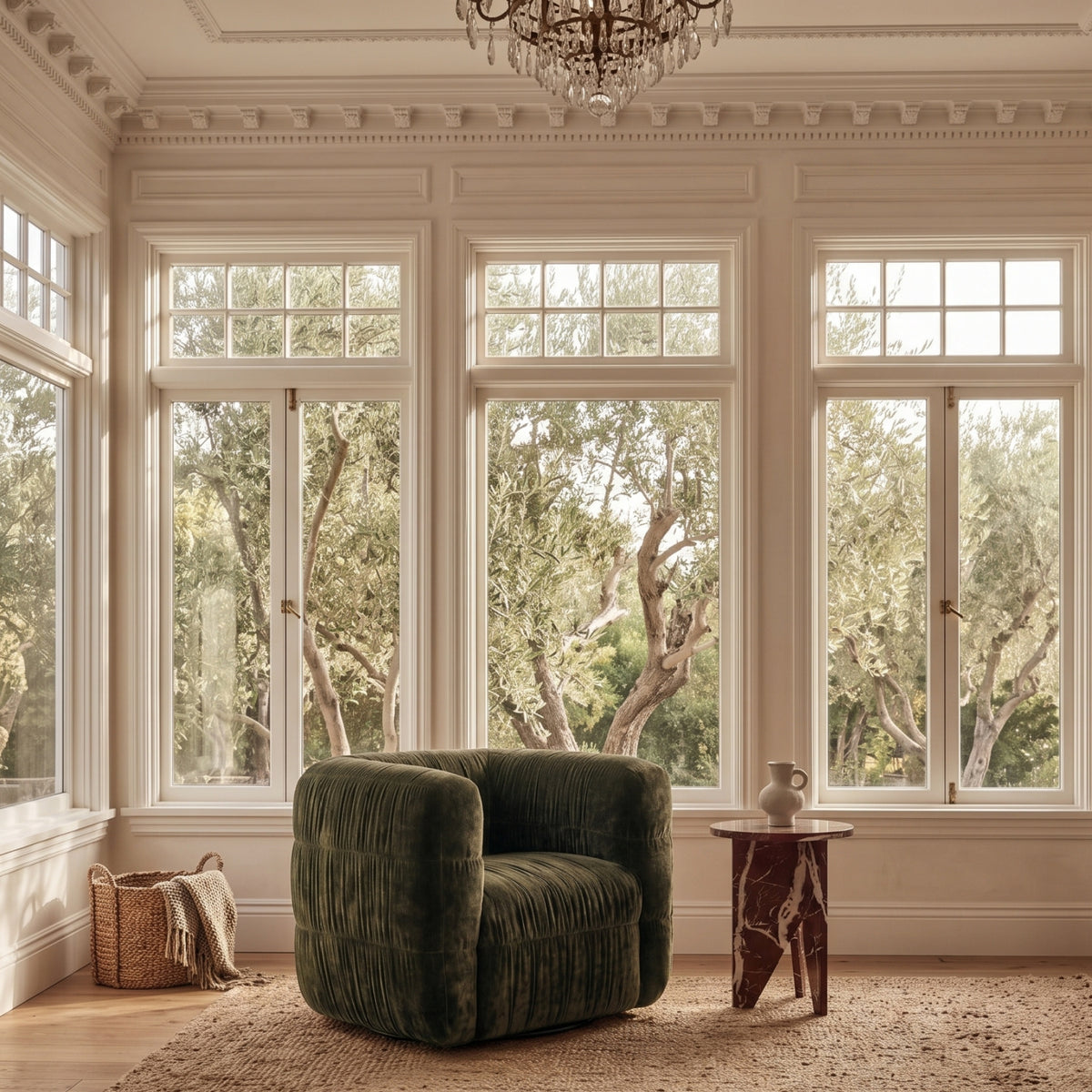 Ruched Chenille Swivel Chair | Novi Living Robson