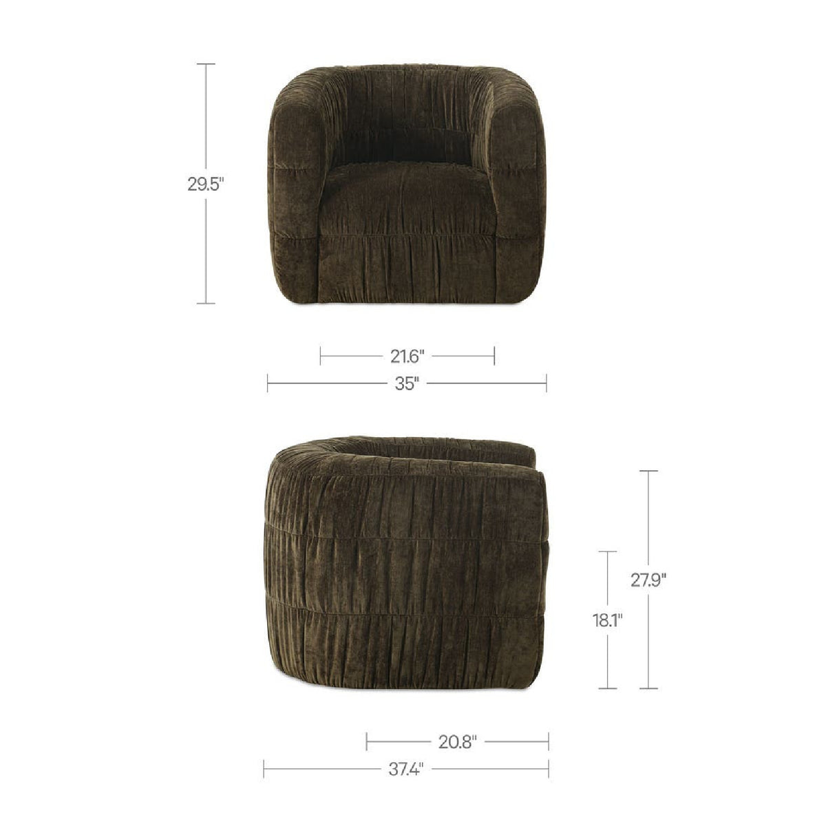 Ruched Chenille Swivel Chair | Novi Living Robson