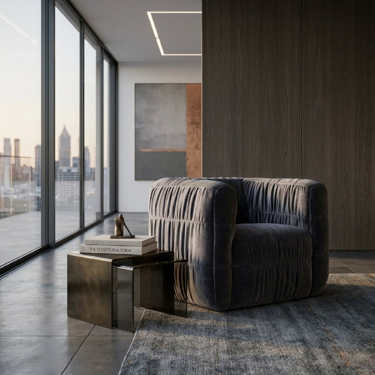 Ruched Chenille Swivel Chair | Novi Living Robson