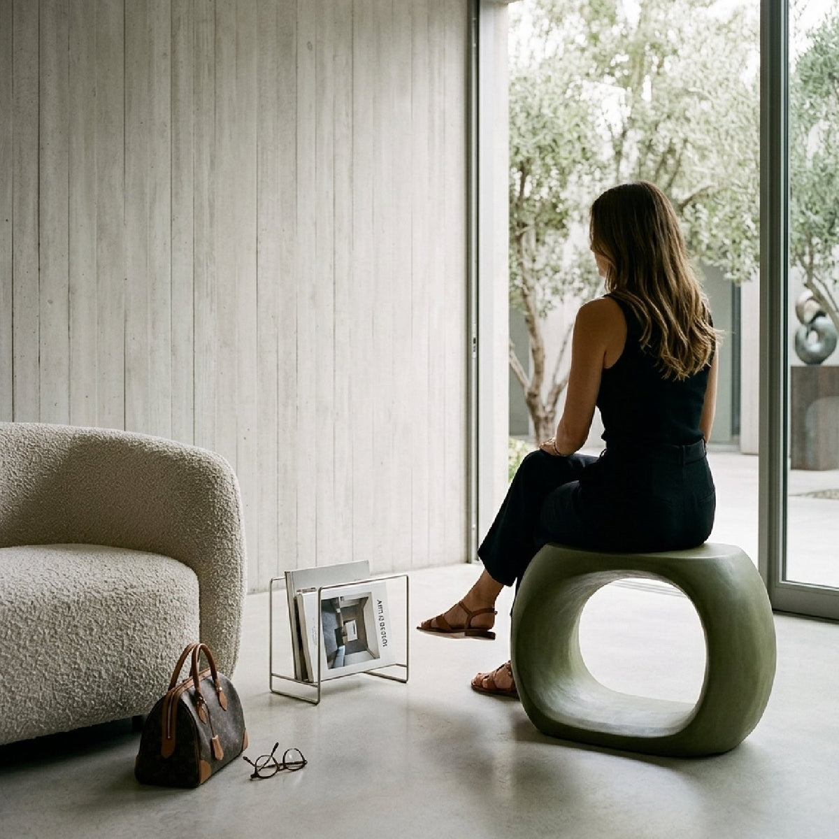 Modern European furniture - Carved Concrete Indoor/Outdoor Stool - www.oroa.com