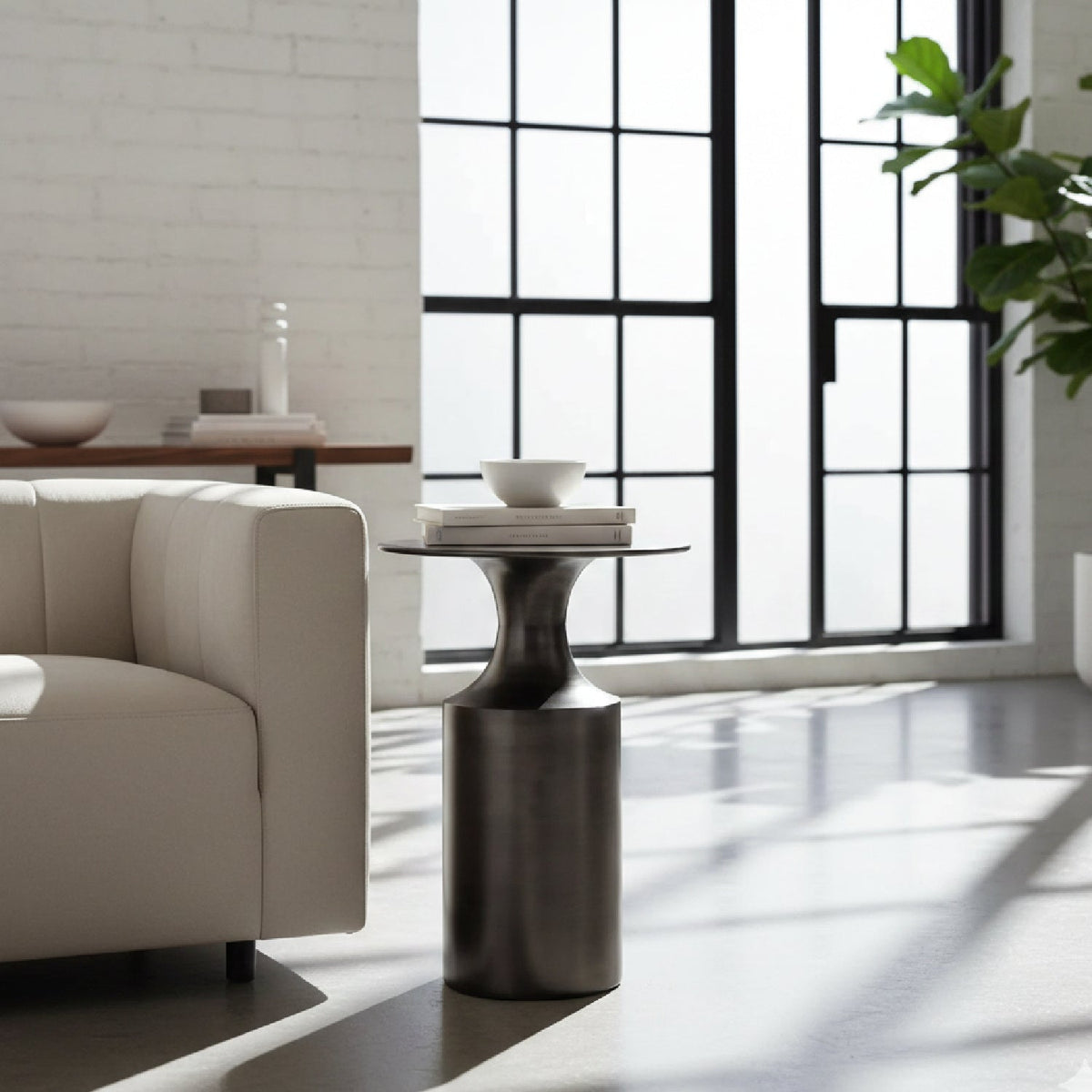 Modern European furniture - Metallic Collumn-Base Accent Table - www.oroa.com