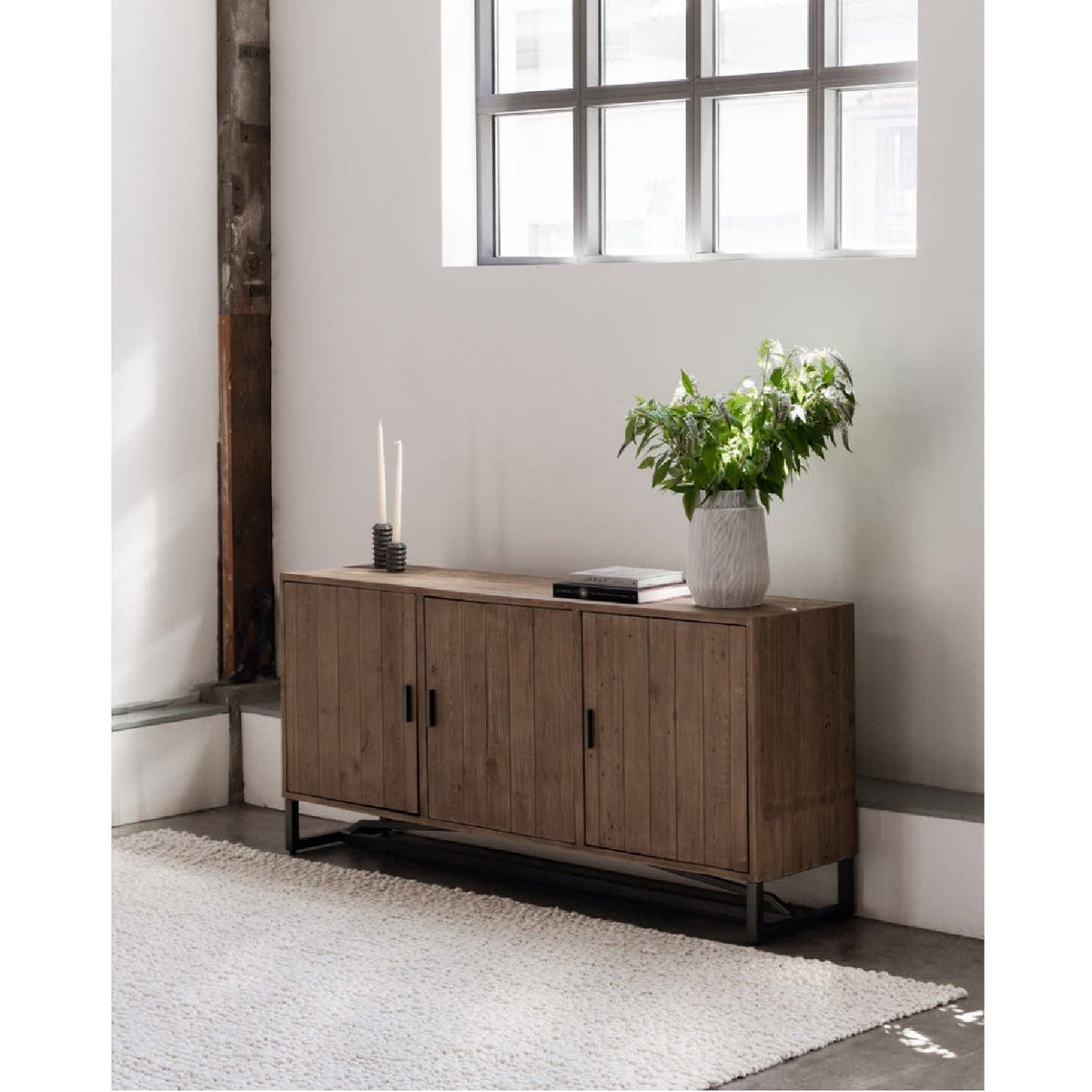 Modern European furniture - Slatted Pine 3-Door Sideboard - www.oroa.com
